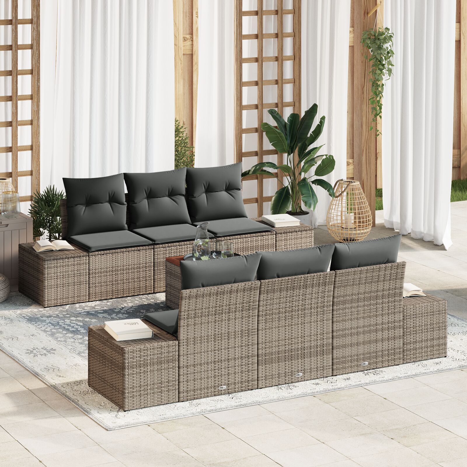 vidaXL 7-dijelni vrtni sofa set s jastučićima siva poli ratan akacija