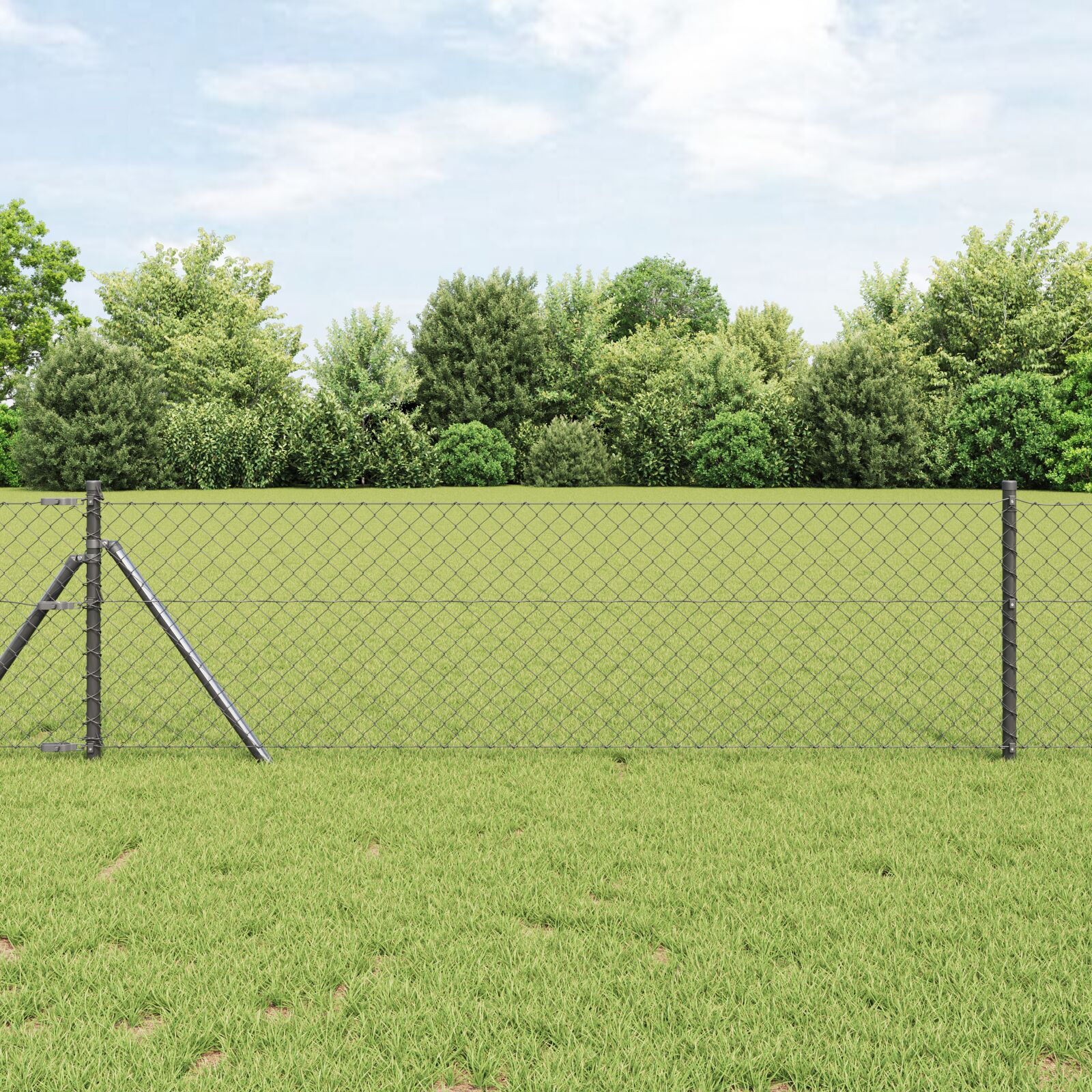 Kædehegn med 7 stolper 0.4x10 m galvaniseret stål grå