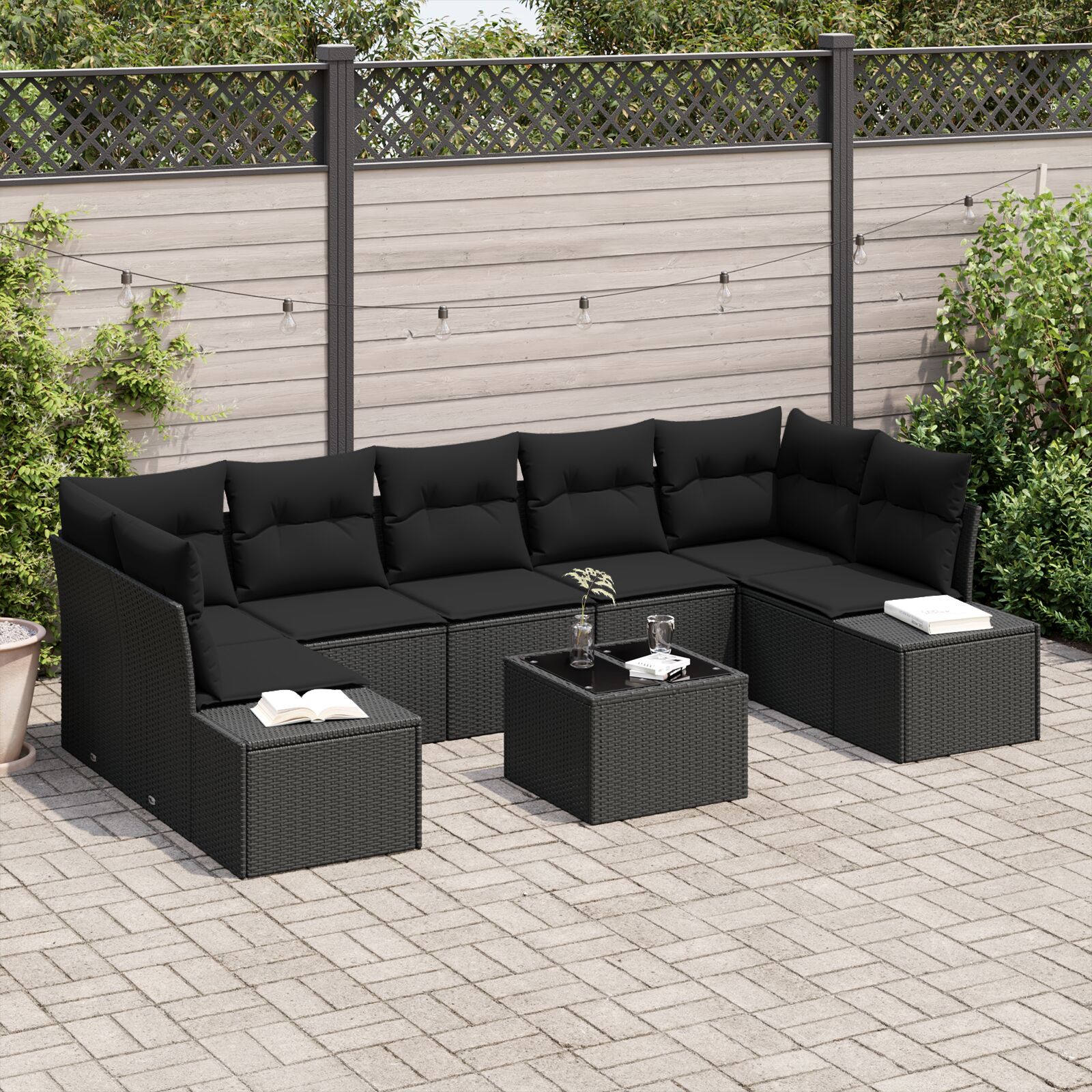 vidaXL 8 Komplet Vrtnih Sofa sa Jastucima Crni Poli Ratan