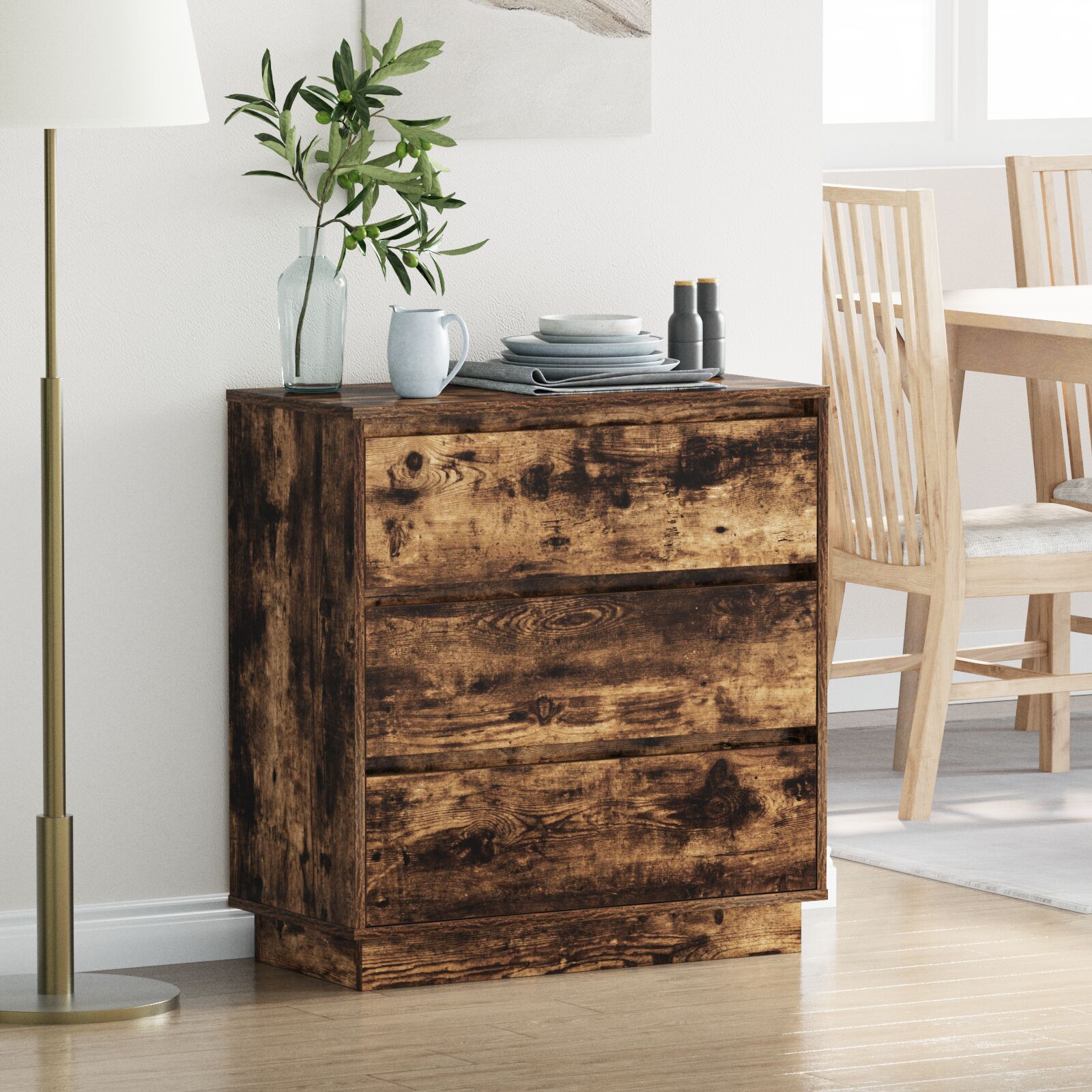 vidaXL Nachttisch mit LED Geräucherten Eichen 71x34,5x75 cm MDF Holz
