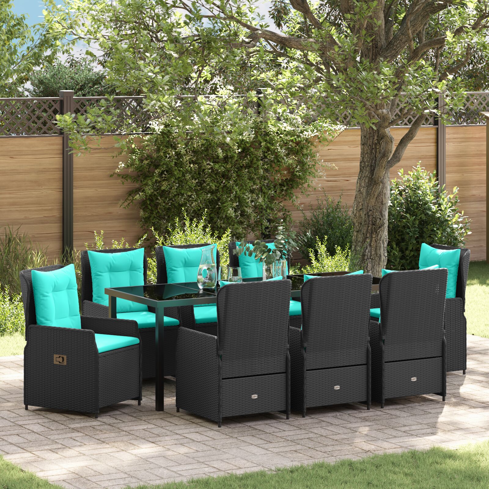 Conjunto de Jantar de Jardim de 9 Peças em Rattan PE Preto