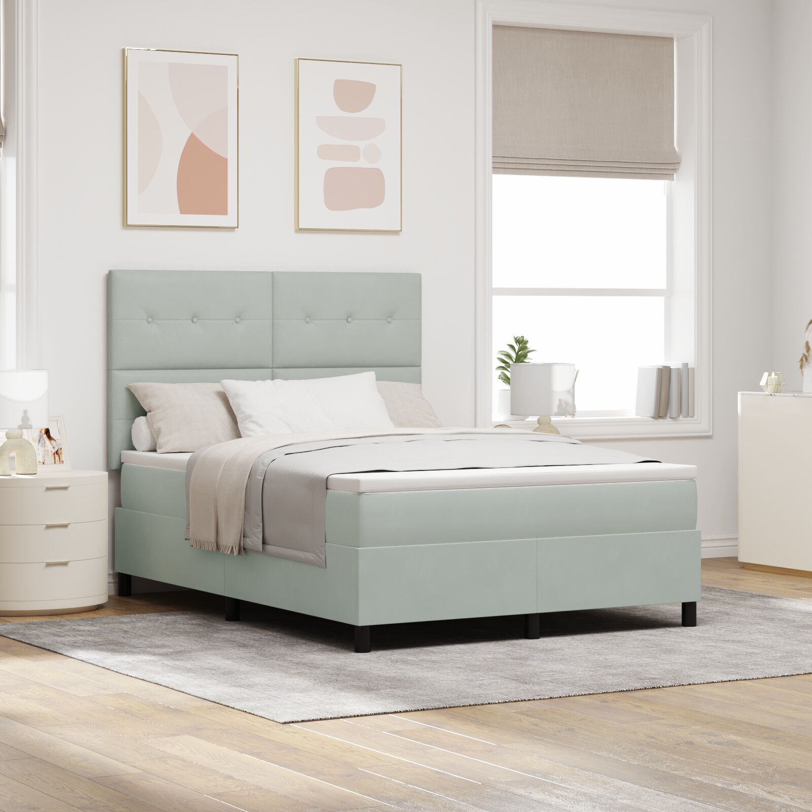 Box Spring Krevet s Madracem Svjetlosiva 140x190 cm Baršun