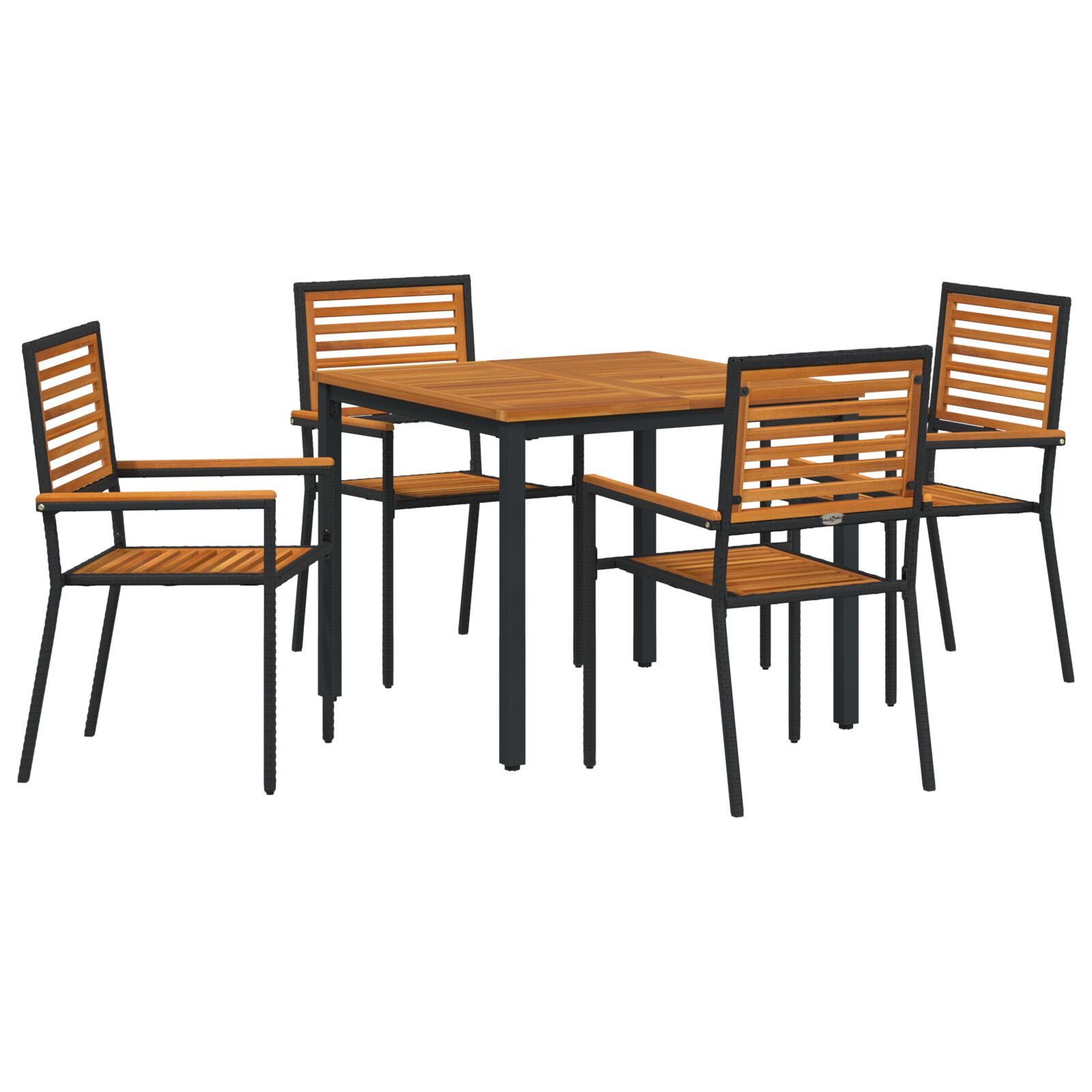 5-dijelna garnitura za objedovanje u vrtu Crna Poly Rattan Akacija, vidaXL Složive vrtne stolice s jastučićima 2 komada Crni Poly Rattan, vidaXL Vrtni stol 90x90x75 cm Čvrsto drvo akacije i metal