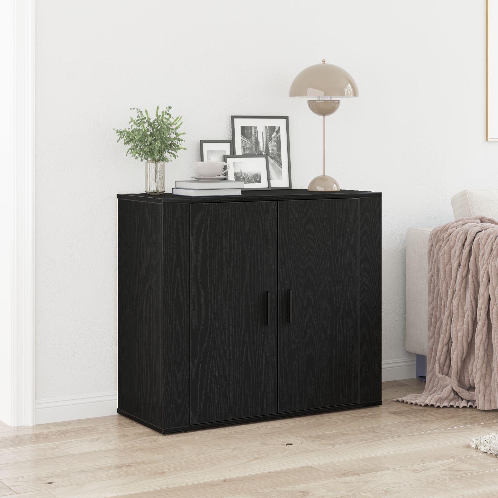 vidaXL Sideboard Schwarz Eiche Massivholz Standard Türen