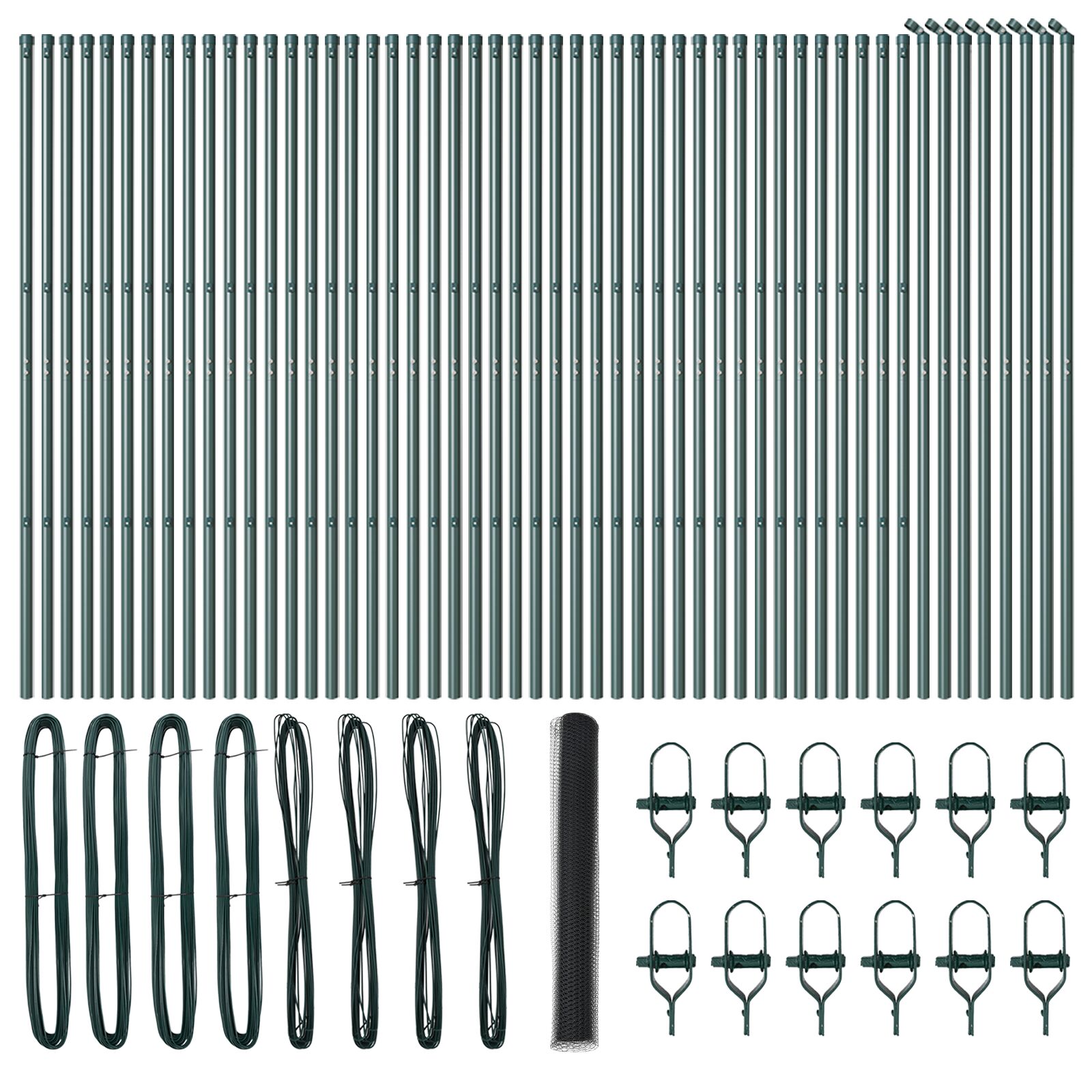 vidaXL Ograda u obliku šestougla Siva 1x100 m Čelik, vidaXL Stupovi ograde 13 kom. Zeleni Ø32 mm 150 cm Galvanizirani čelik
