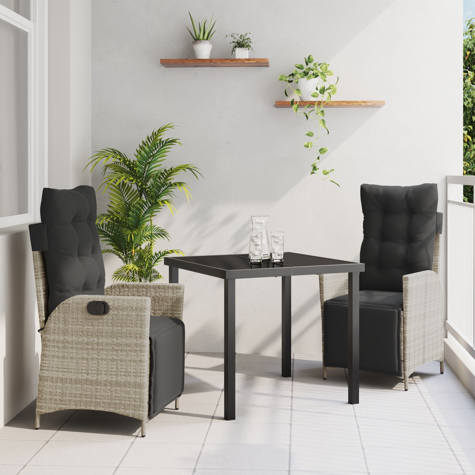 vidaXL 3-teiliges Garten-Esszimmer-Set Hellgrau Poly-Rattan