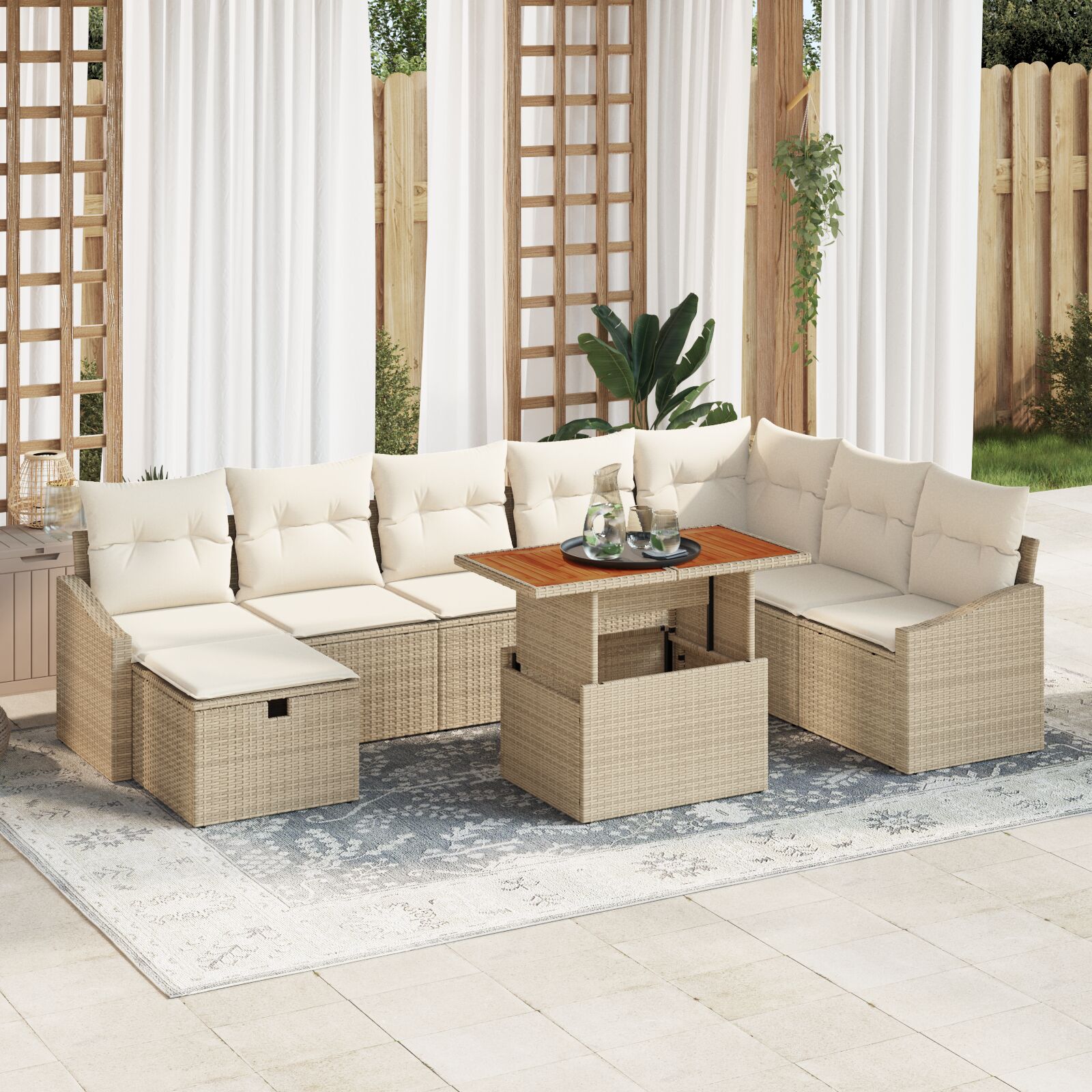 vidaXL 9 Delige Tuin Sofa Set met Kussens Beige Poly Rattan