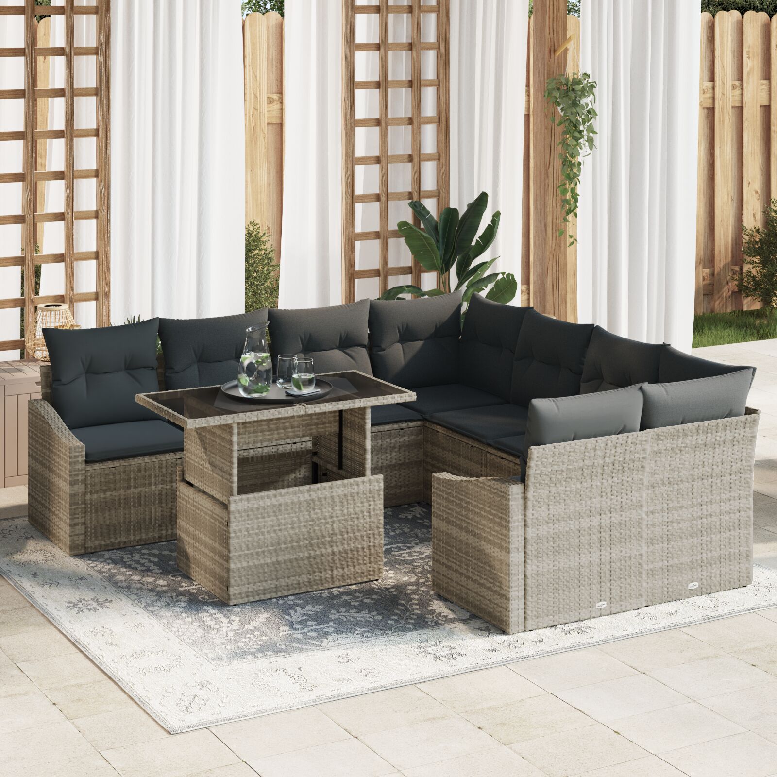 vidaXL 9-dijelni set vrtnih sofa s jastučićima svijetlosivi poli ratan