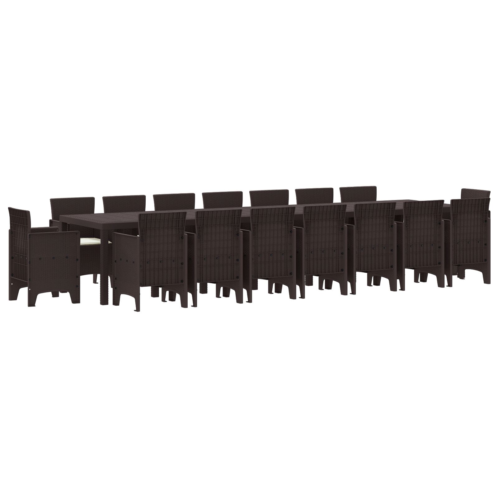 17 Dels Have Spisebordssæt med Puder Brun Poly Rattan, vidaXL Have Bord Brun 250x100x73 cm Poly Rattan, vidaXL Have Bord Brun 150x100x73 cm Poly Rattan, vidaXL Have Stole med Puder 4 stk Brun Poly Rattan