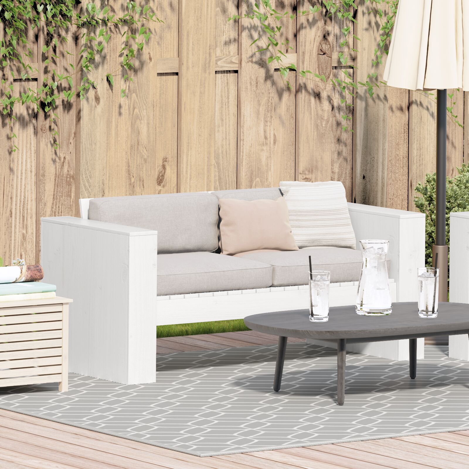 vidaXL Kavč za vrt 2-sedežni 134x60x62 cm Beli Trden les Bukva