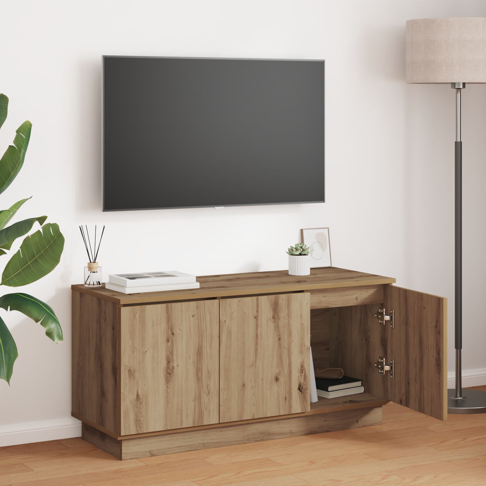 vidaXL TV-Schrank Massivholz Eiche 100x38x49 cm Holzwerkstoff