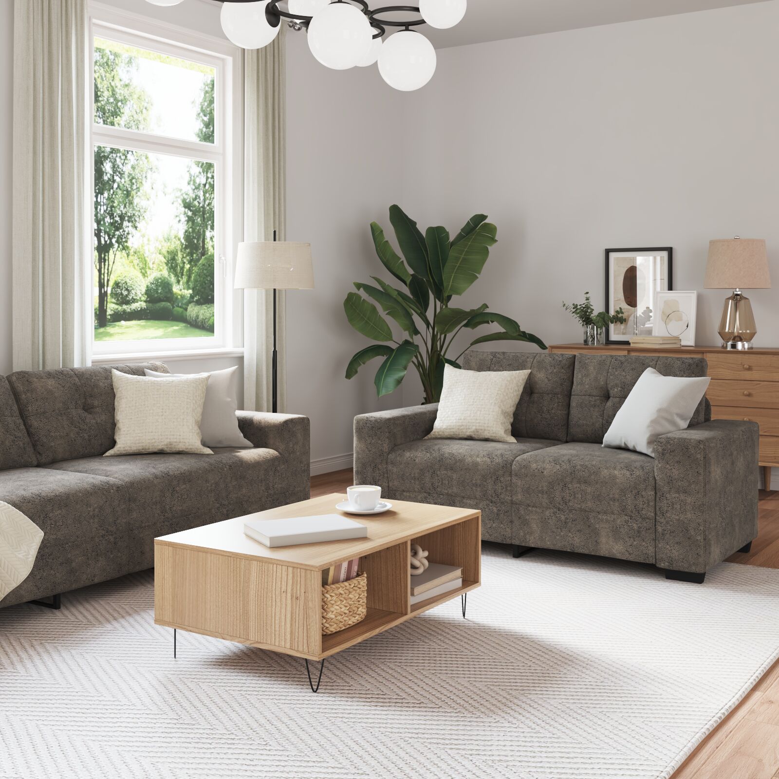 vidaXL Set aus 2 Dunkelgrau Polyesterstoff Groß Langlebig Sofa Set