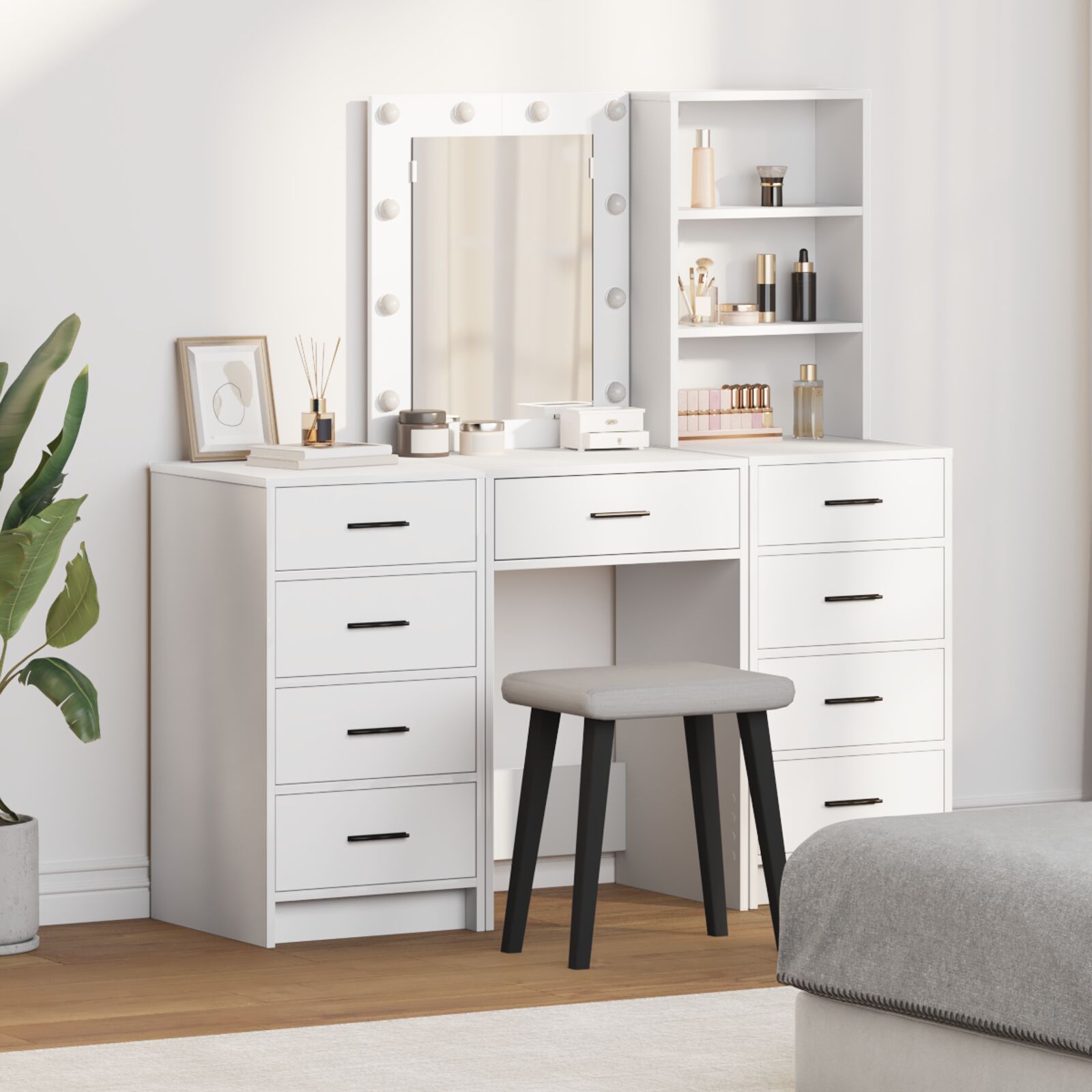 vidaXL Set von 3 Weiß MDF Highboard Rechteckig Zeitgenössisch