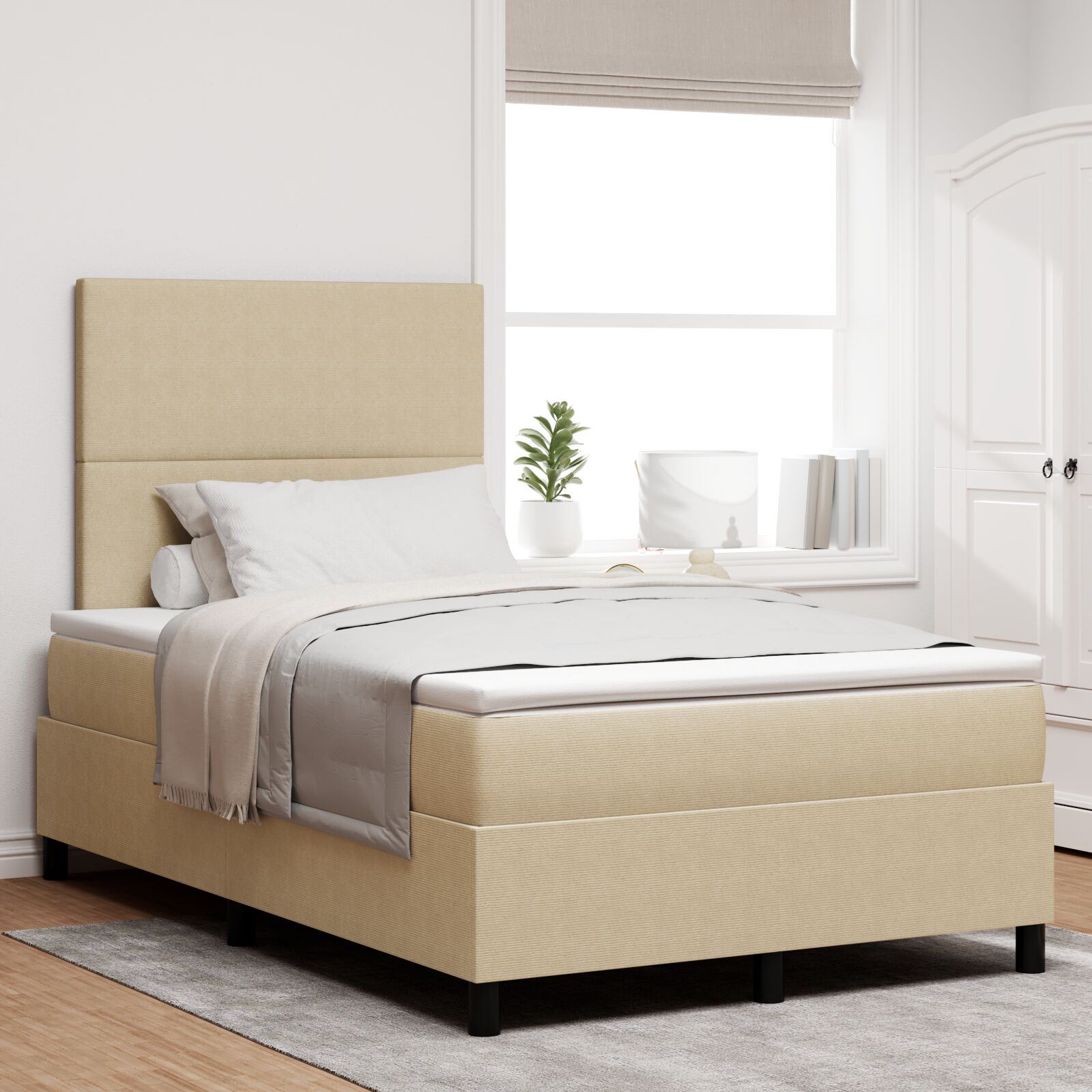 Box Spring Krevet s Madracem & LED Svjetlom Bež 120x200 cm Pamučna Tkanina