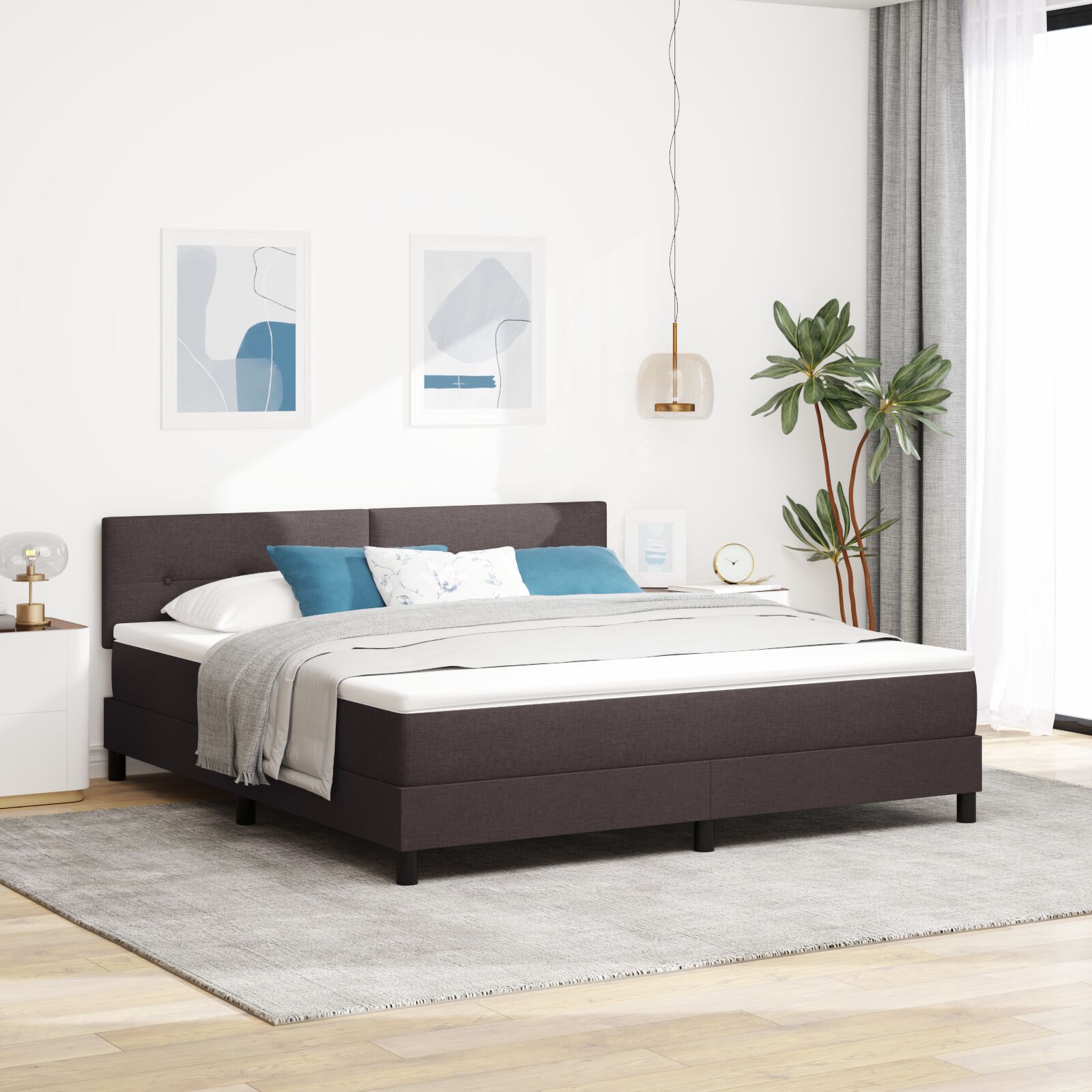 Bettgestell mit Matratze Dunkelbraun Stoff 180 x 200 cm