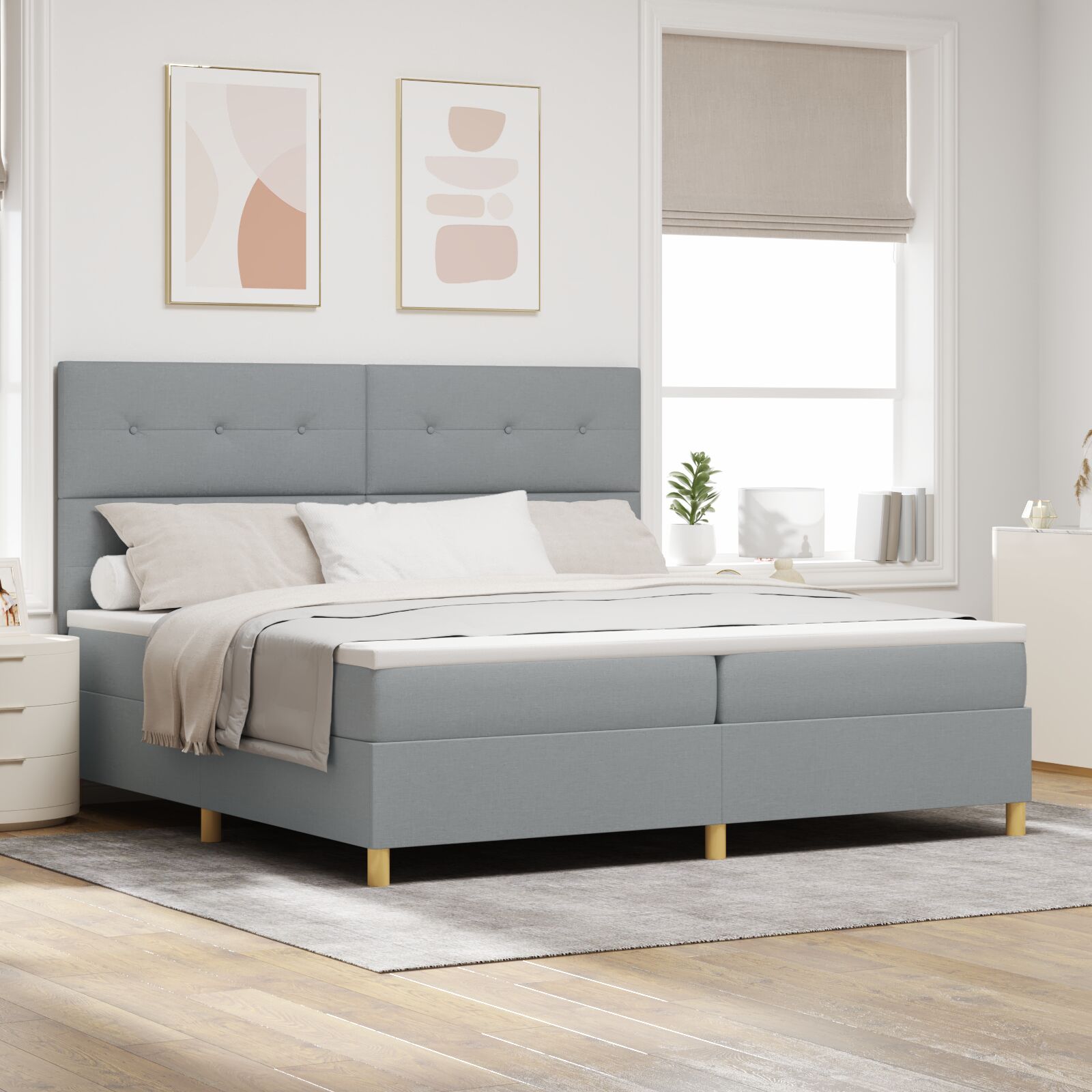 Boxspringbett mit Matratze Hellgrau 200x200 cm Stoff