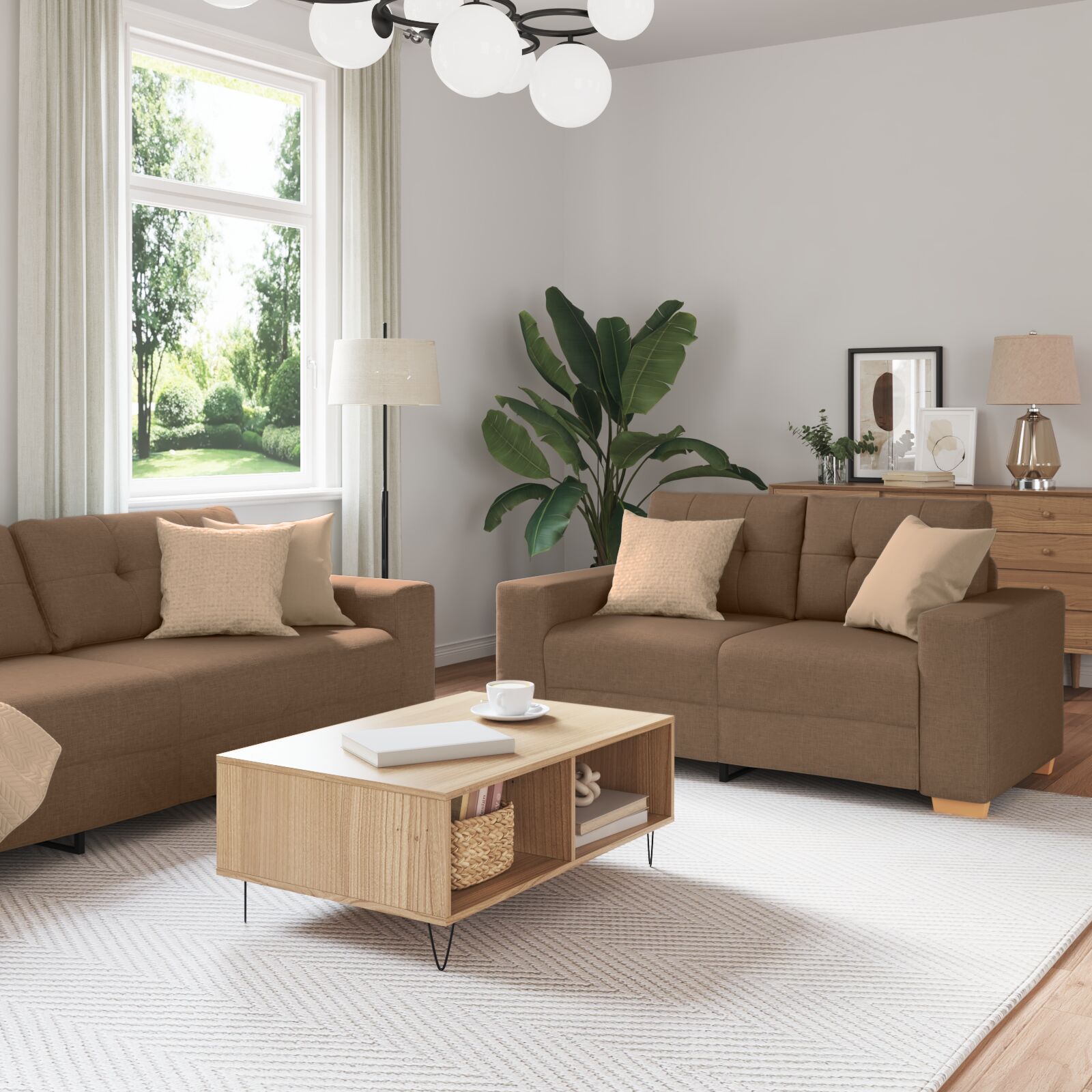 vidaXL Set von 3 Braun Stoff Groß Ergonomisch Sofa Set