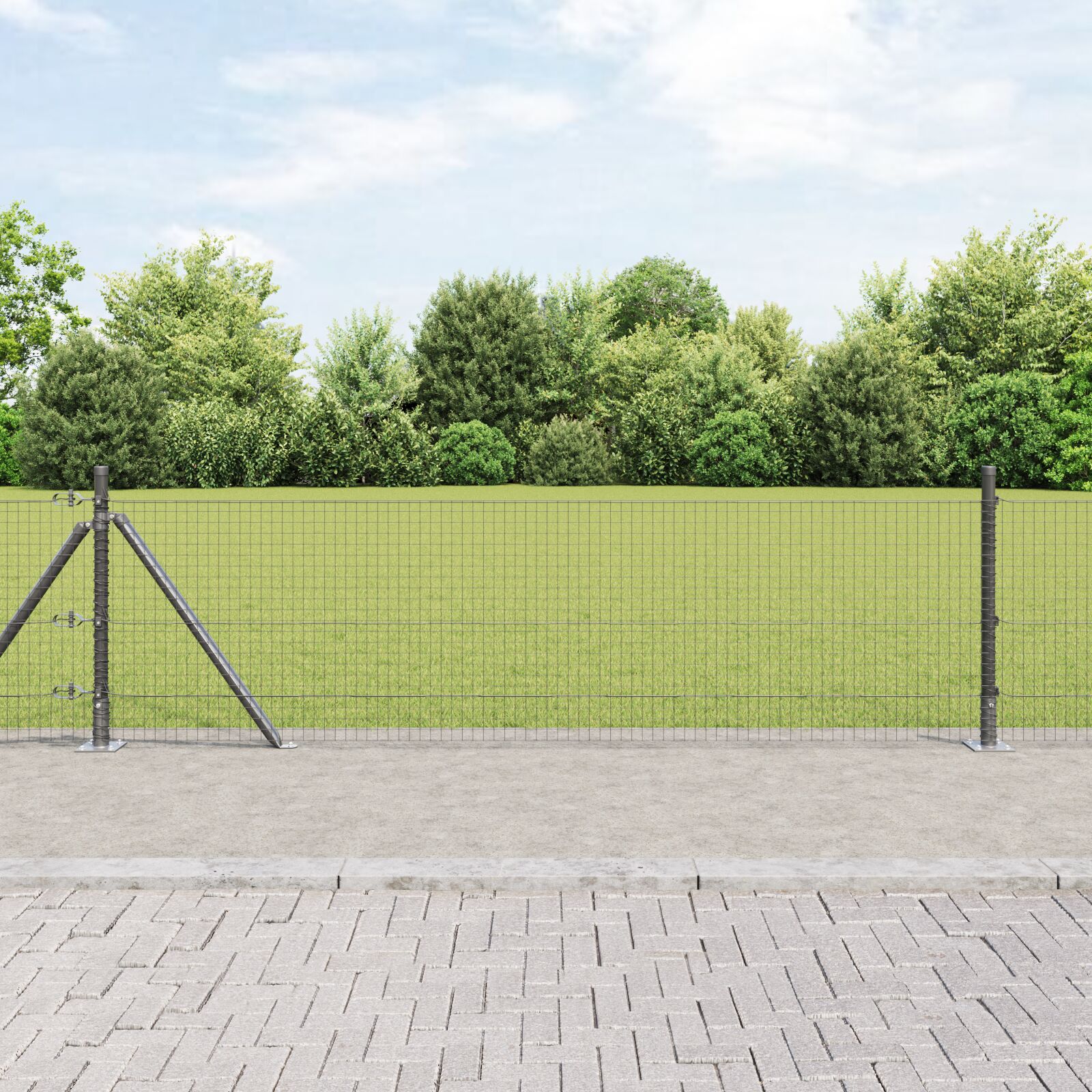 vidaXL zavarena žičana ograda s 7 flanged stupova Siva 0.5x100 m Čelik