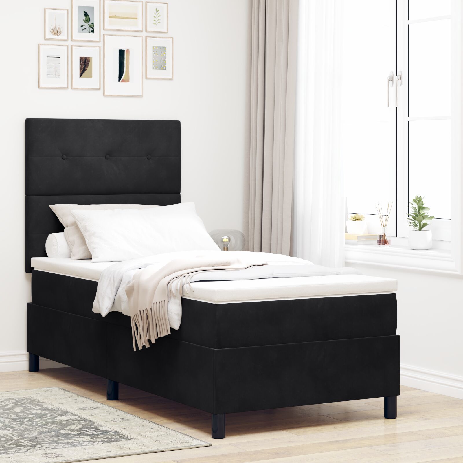 Boxspringbett mit Matratze & LED Schwarz 90x200 cm Samt
