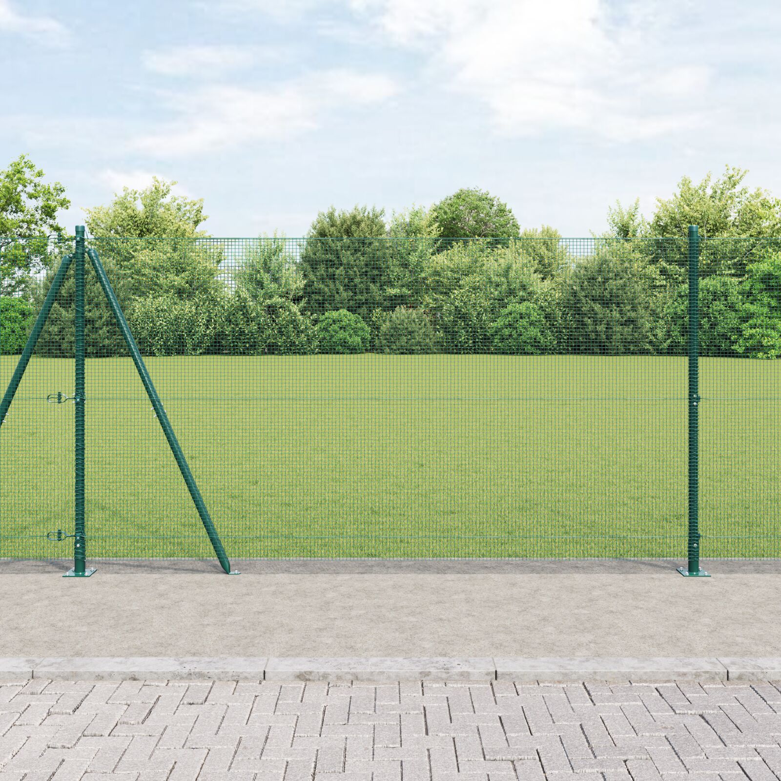 vidaXL Zavarena žičana ograda s 13 flanged postovima Zelena 1,2x50 m Čelik