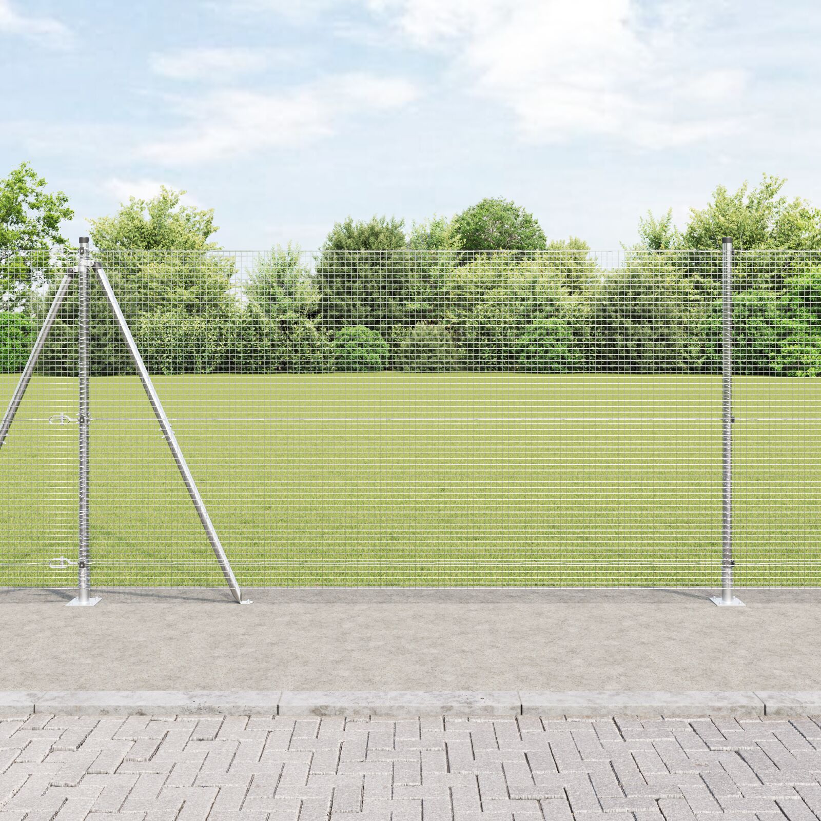 vidaXL Zavarena žičana ograda s 13 postova s flanšama 1.2x25 m pocinčanog čelika
