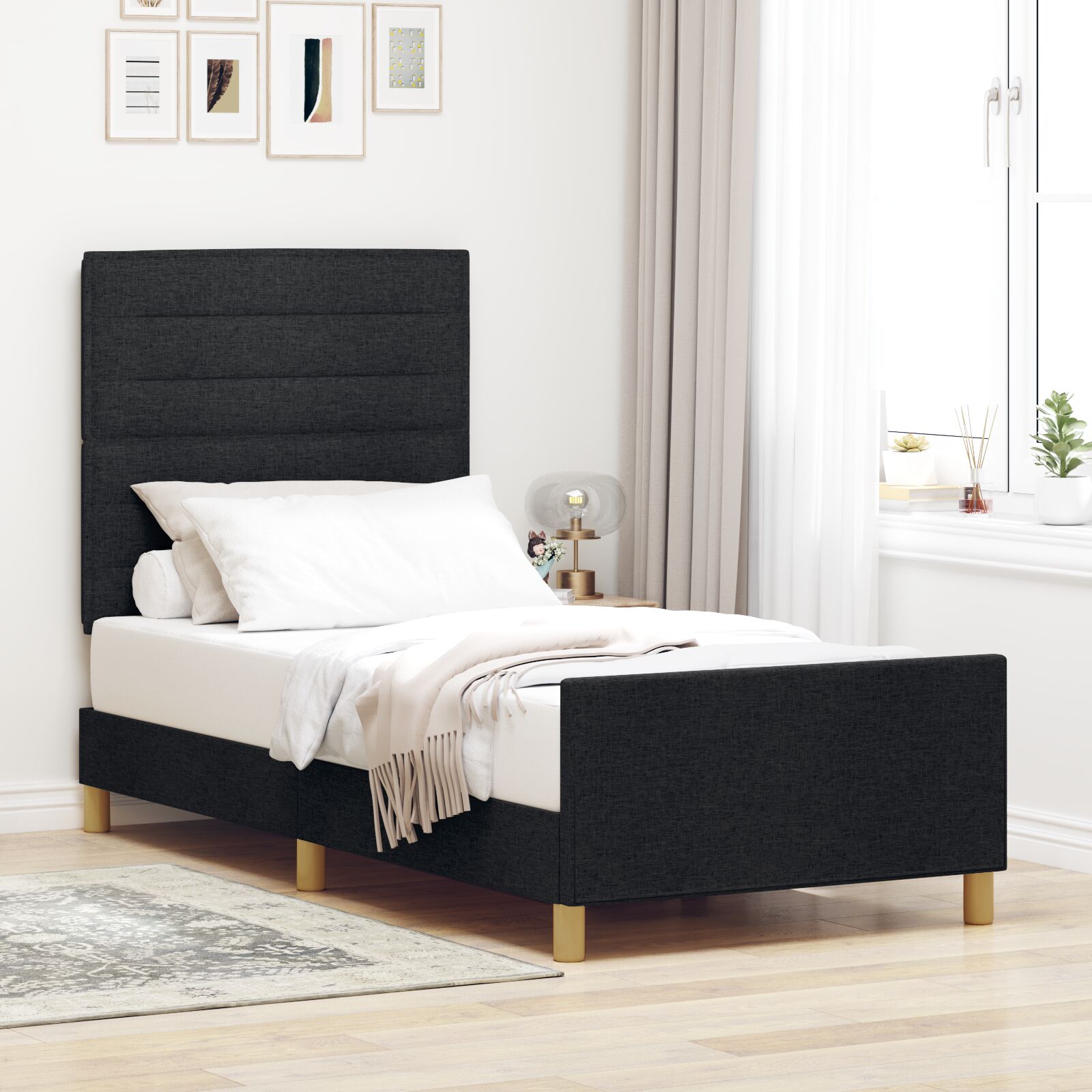 vidaXL Schwarzes Stoffbettgestell 80×200 cm