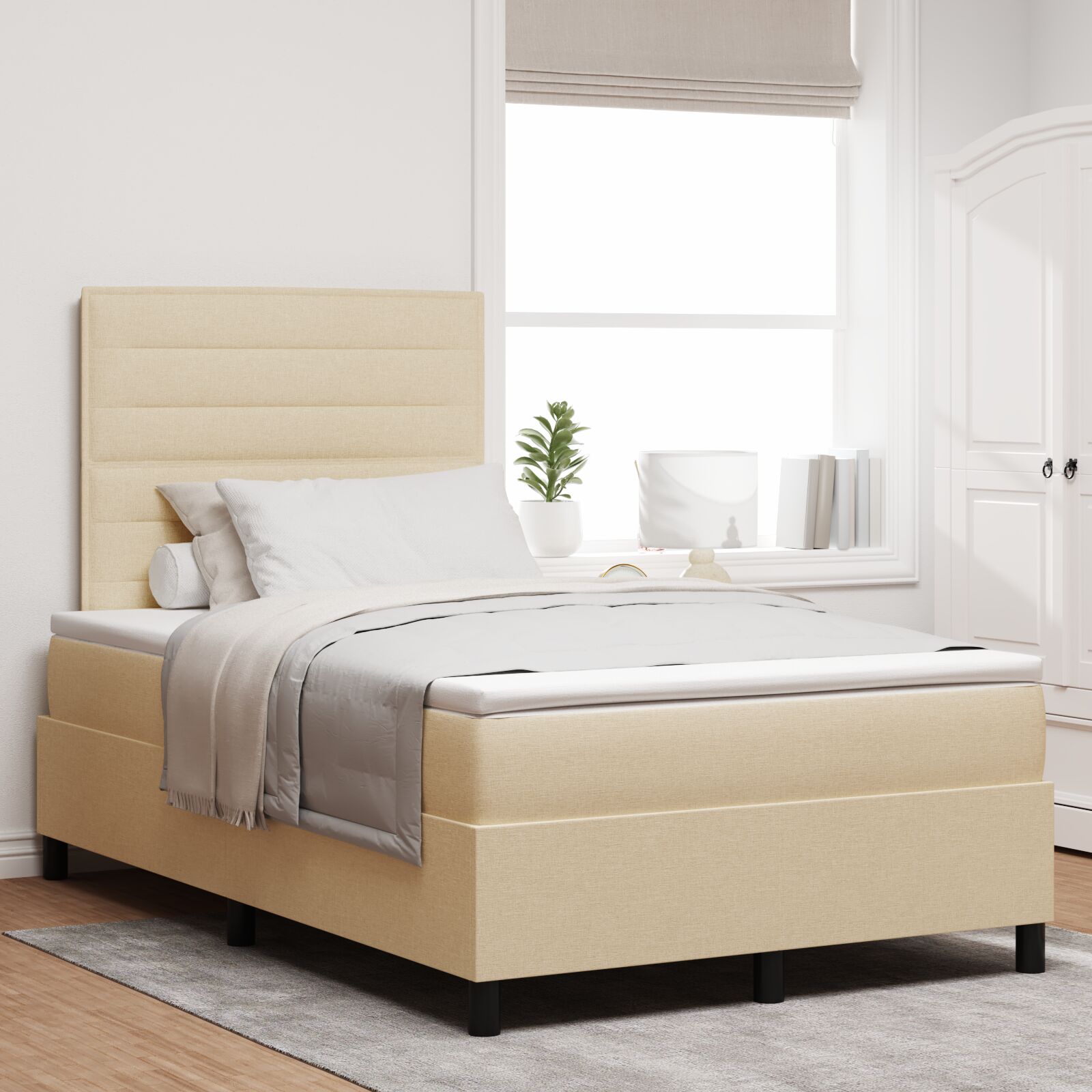 Box Spring Seng med madras Creme 120x200 cm Stof