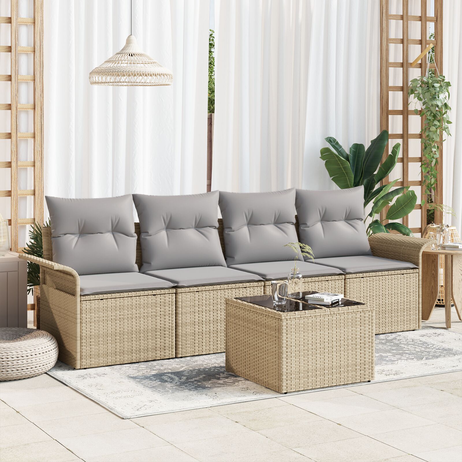 vidaXL 5-dijelni set vrtnih sofa s jastučićima Bež Poli Ratan