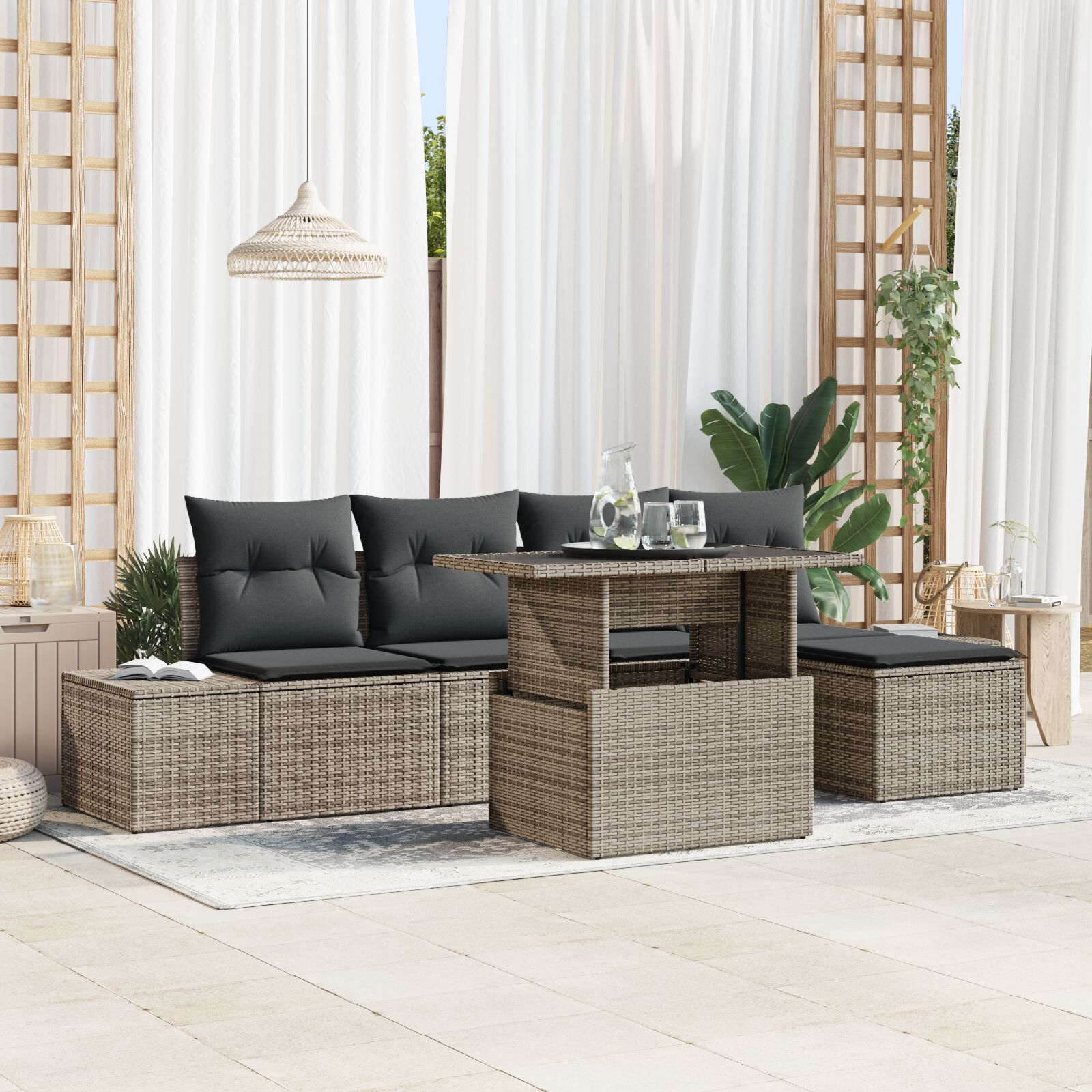 vidaXL set od 6 komada vrtnih sofa s jastučićima siva poli ratana