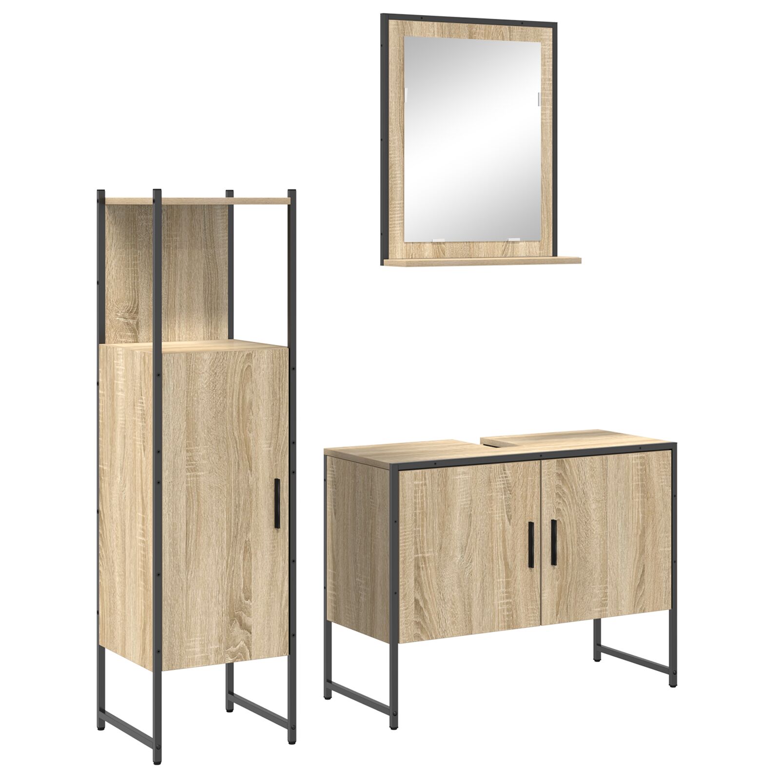 vidaXL set namještaja za kupaonicu od 3 dijela Sonoma hrast konstruirano drvo, vidaXL ogledalo s policom Sonoma hrast 50x12x60 cm konstruirano drvo