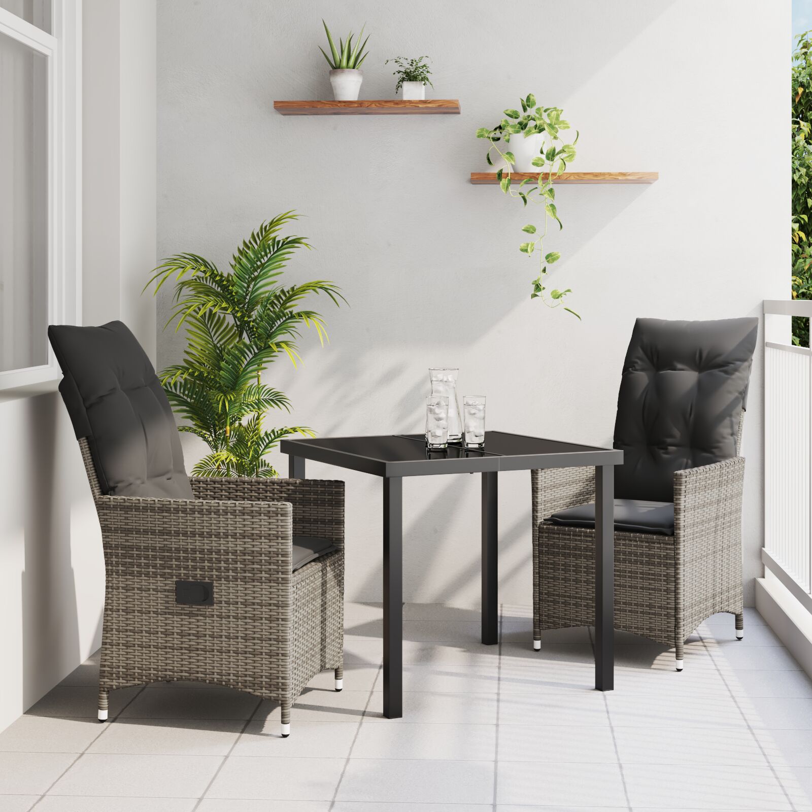 Conjunto de Jantar de Jardim  com Almofadas Cinza Rattan Poliéster