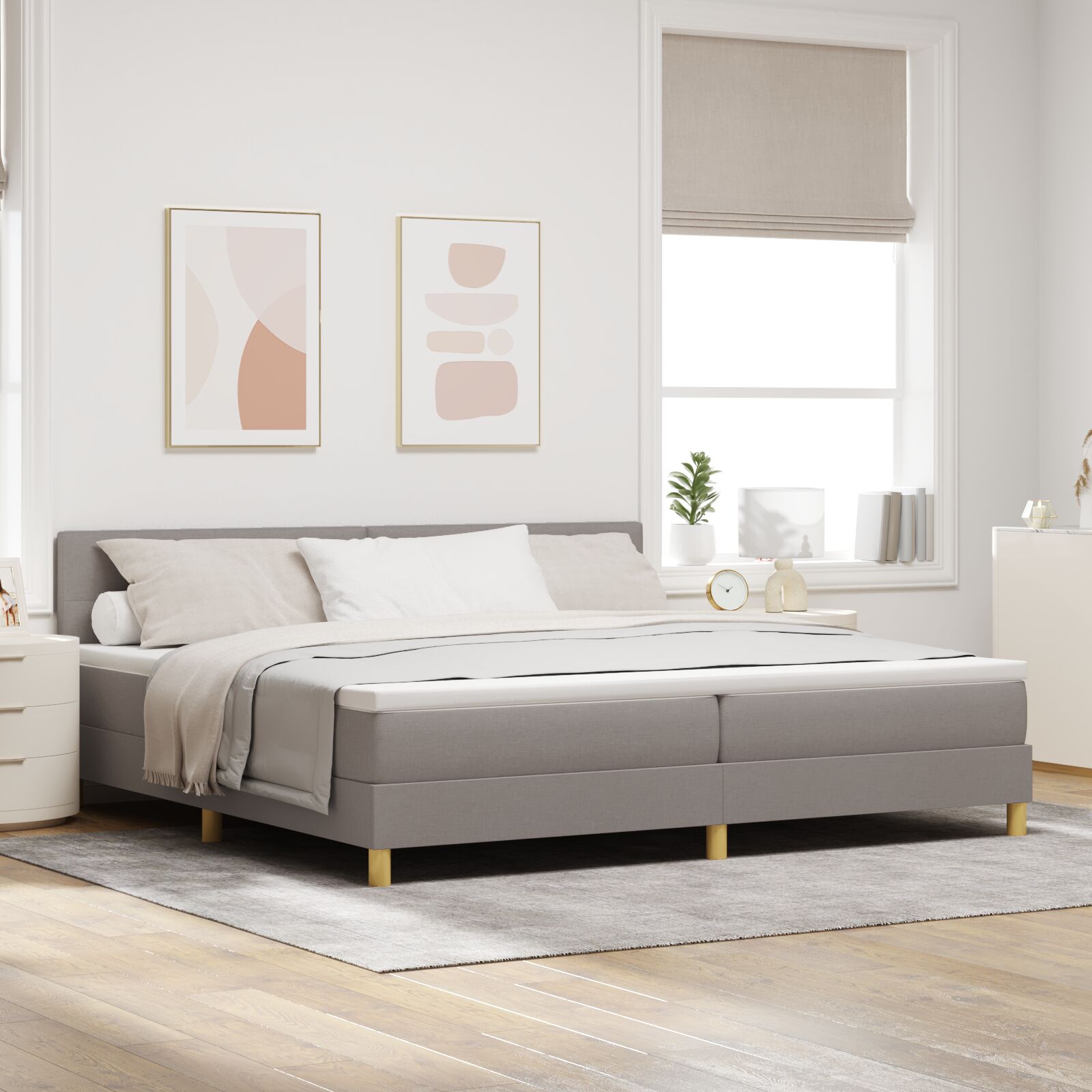 Box Spring Seng med Madras Taupe 200x200 cm Stof