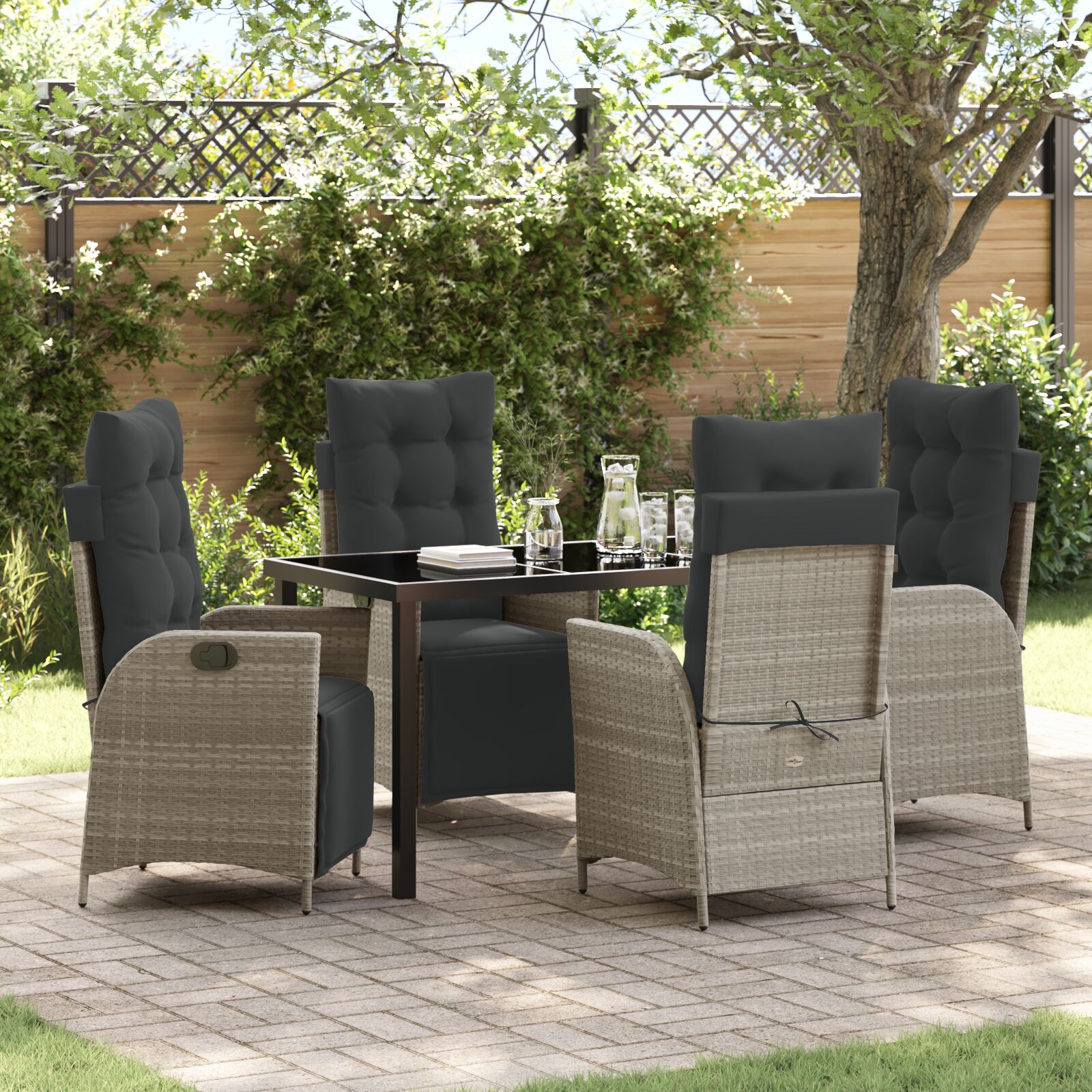 vidaXL 5-teiliges Garten-Esszimmer-Set Hellgraues Poly-Rattan