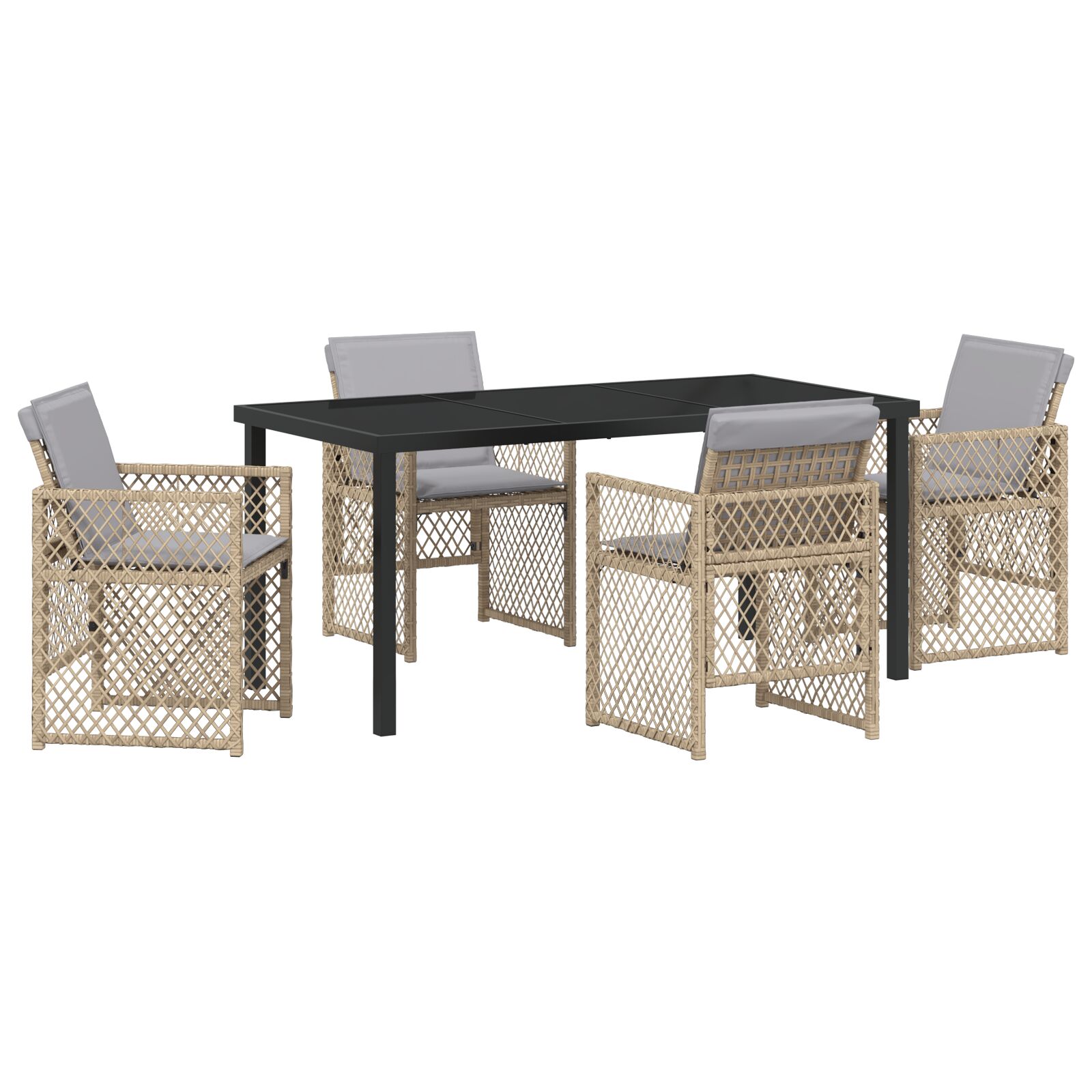 set od 5 dijelova za vrtne obroke s jastučićima bež poli ratan, vidaXL vrtni stol crni 160x80x73 cm s kaljenim staklom