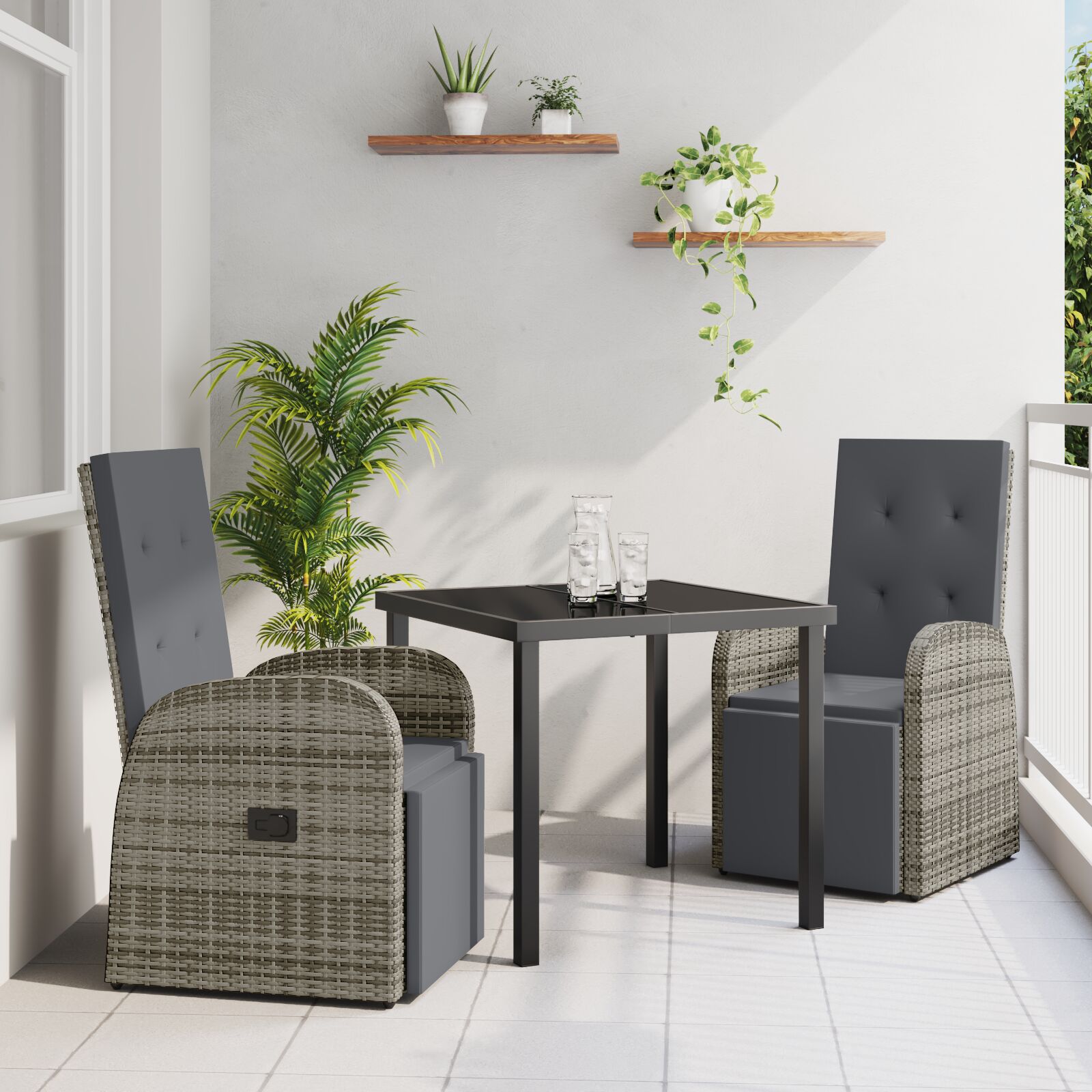 vidaXL 3-teiliges Gartendining-Set mit Kissen Grau Poly-Rattan
