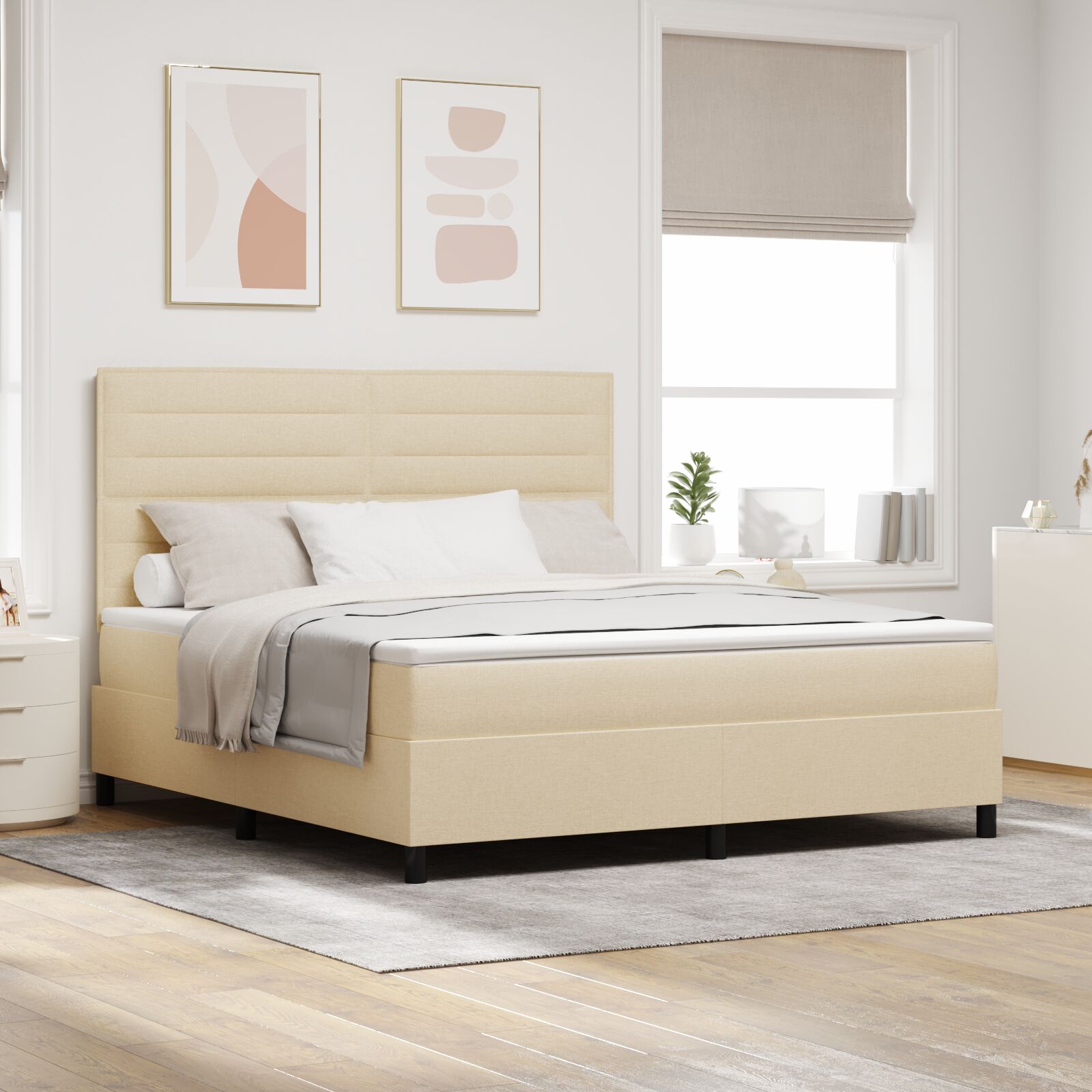 Boxspring seng med madras creme super king stof