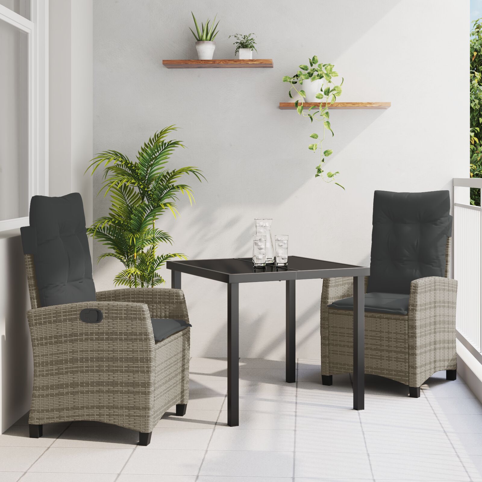 3-osaline aia söögikomplekt padjadega hall polü rattan