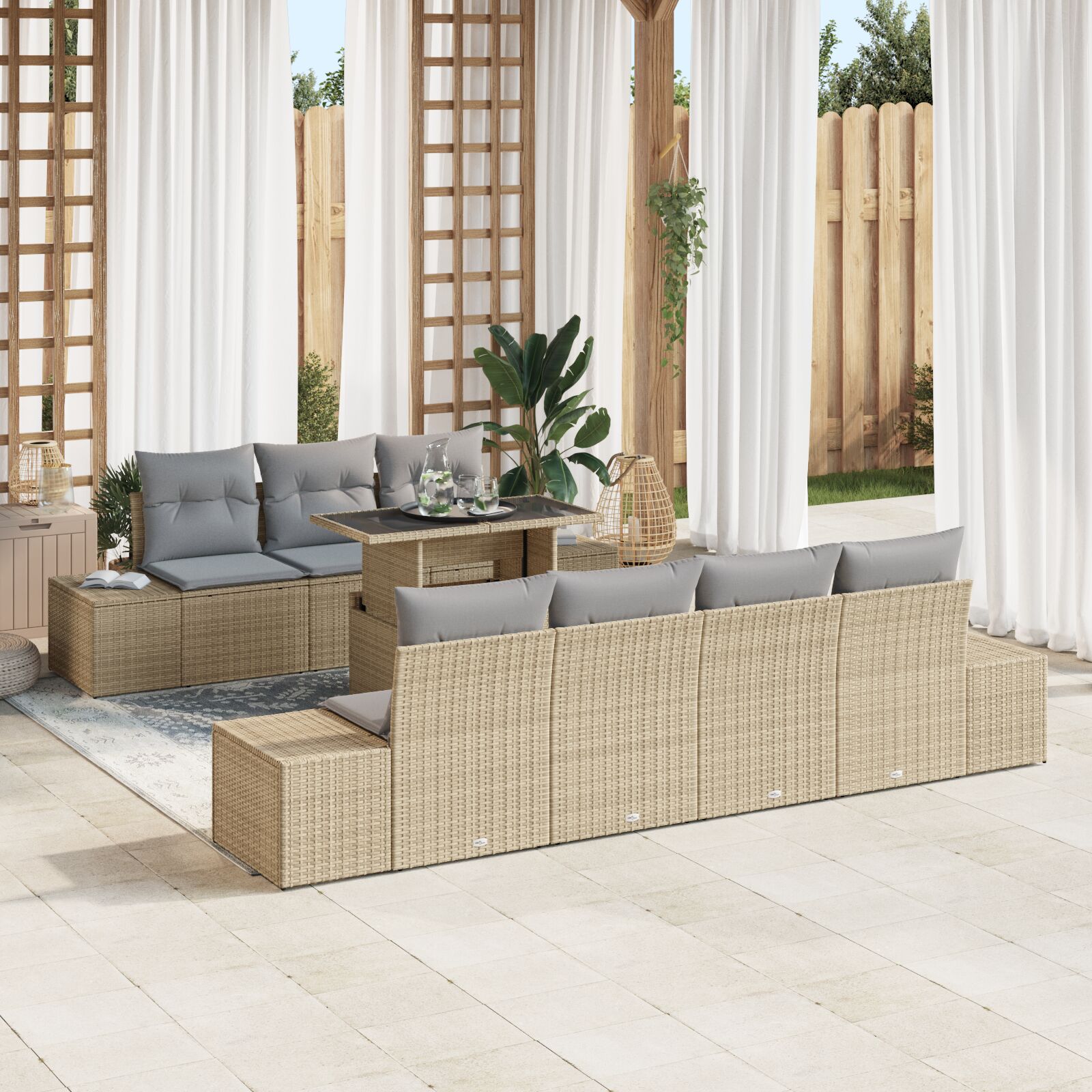 vidaXL Garten-Sofa-Set 8-teilig Beige Rattan