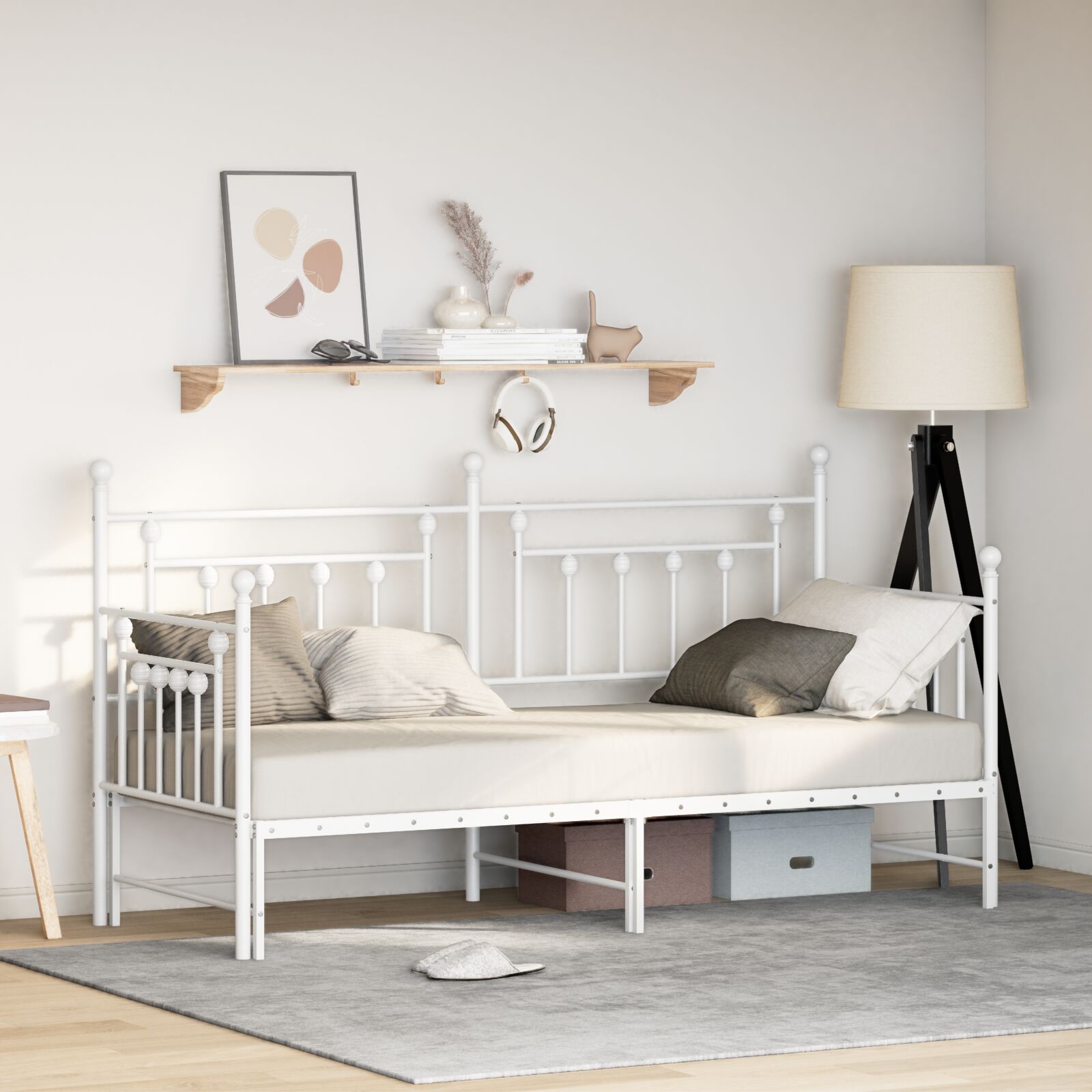 vidaXL Tagesbett-Rahmen mit Ausziehbett Weiß 75x190 cm aus Stahl
