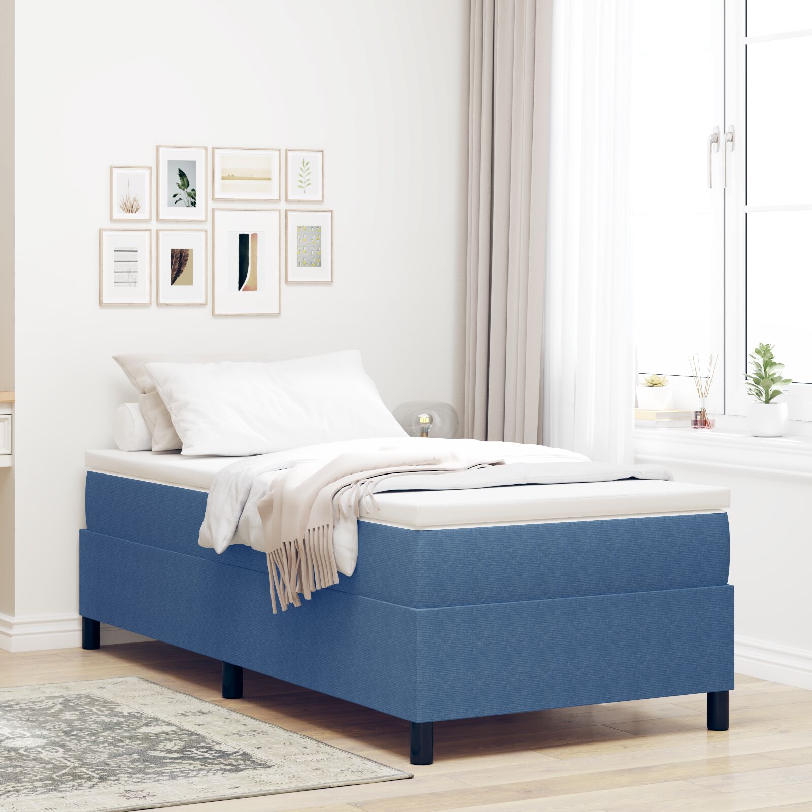 Boxspring seng med madras blå 90x200 cm velour stof