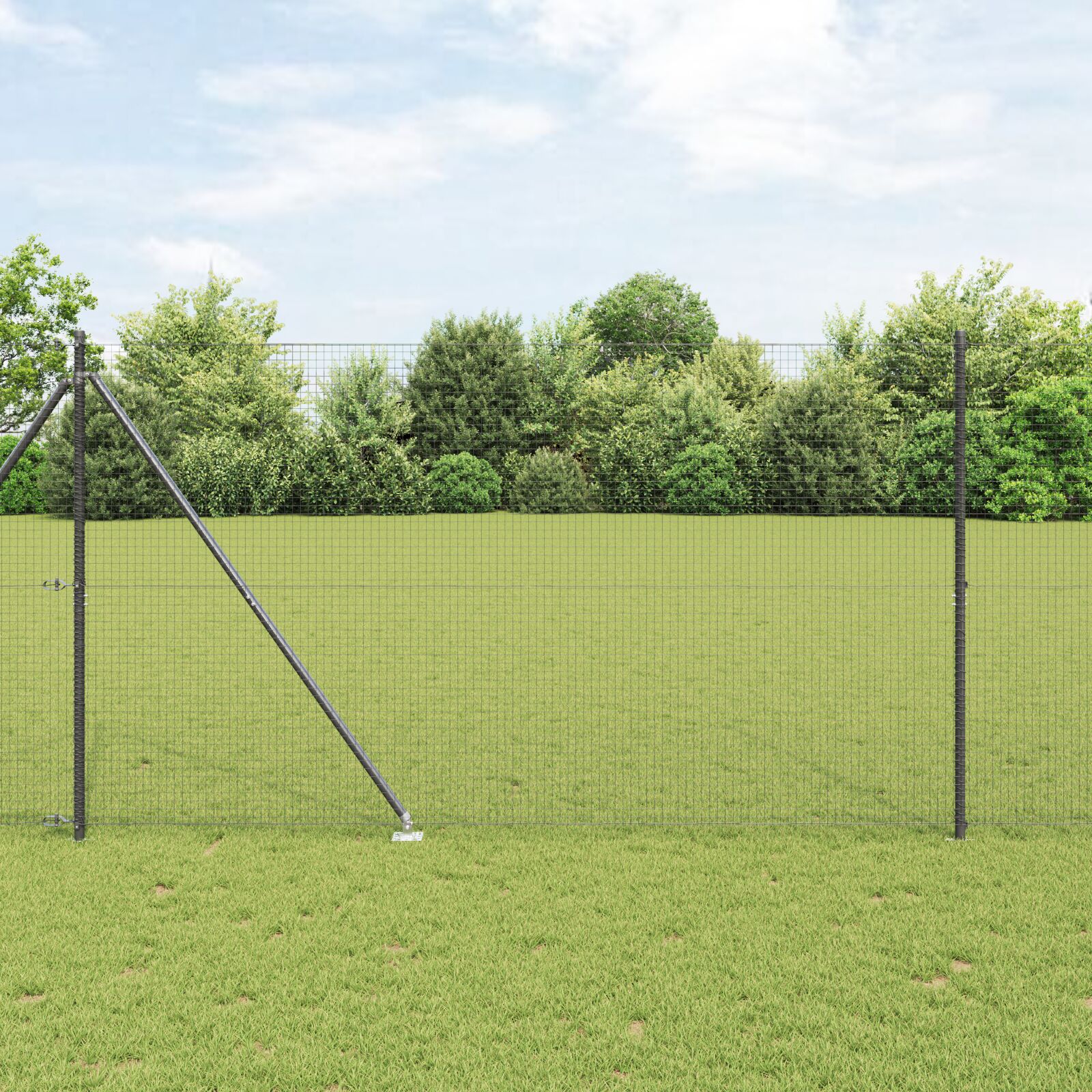 vidaXL zavarena žičana ograda s 13 šiljatih stubova siva 1.6x25 m čelik
