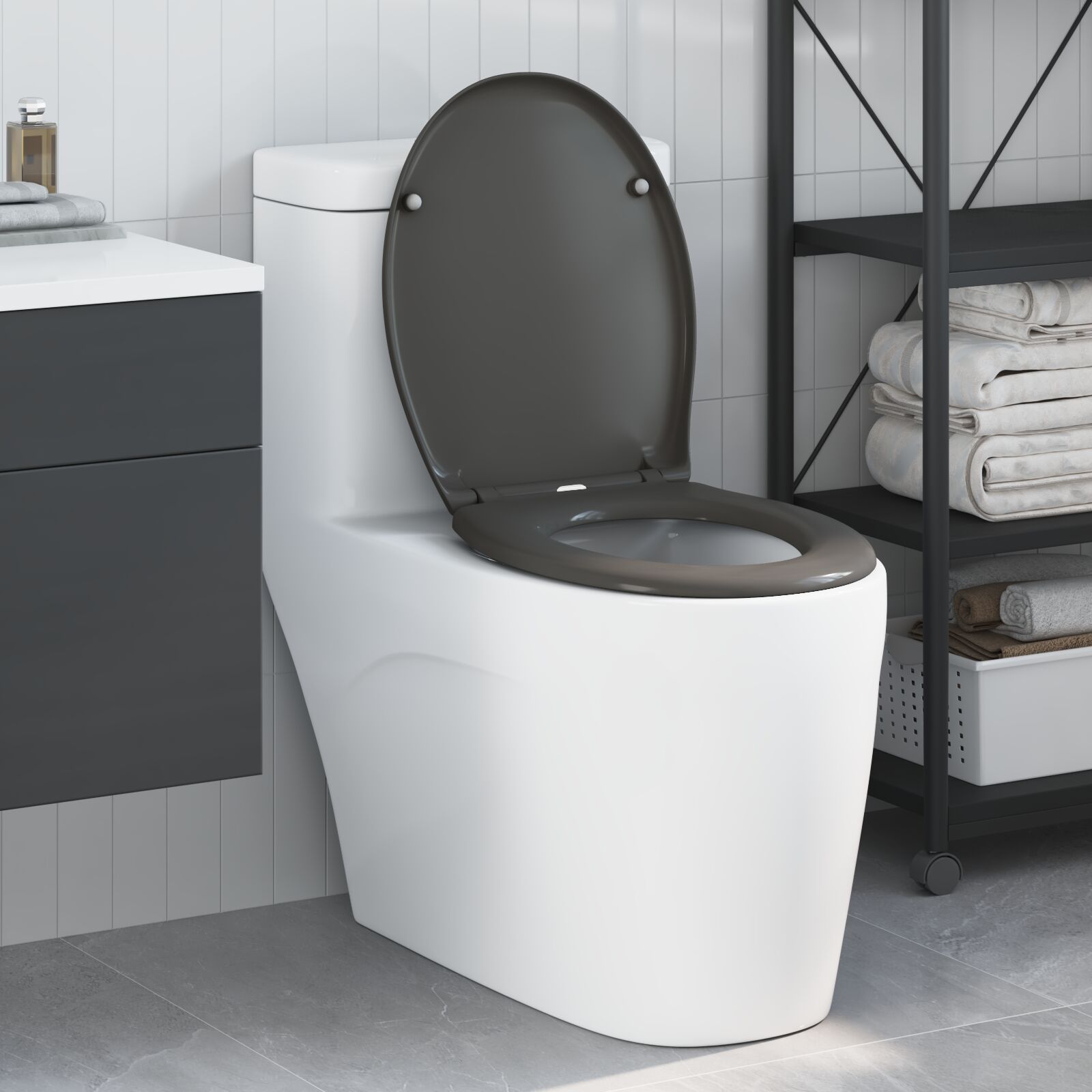 vidaXL Anthrazit Duroplast Standard WC-Sitz Oval Zeitgenössisch