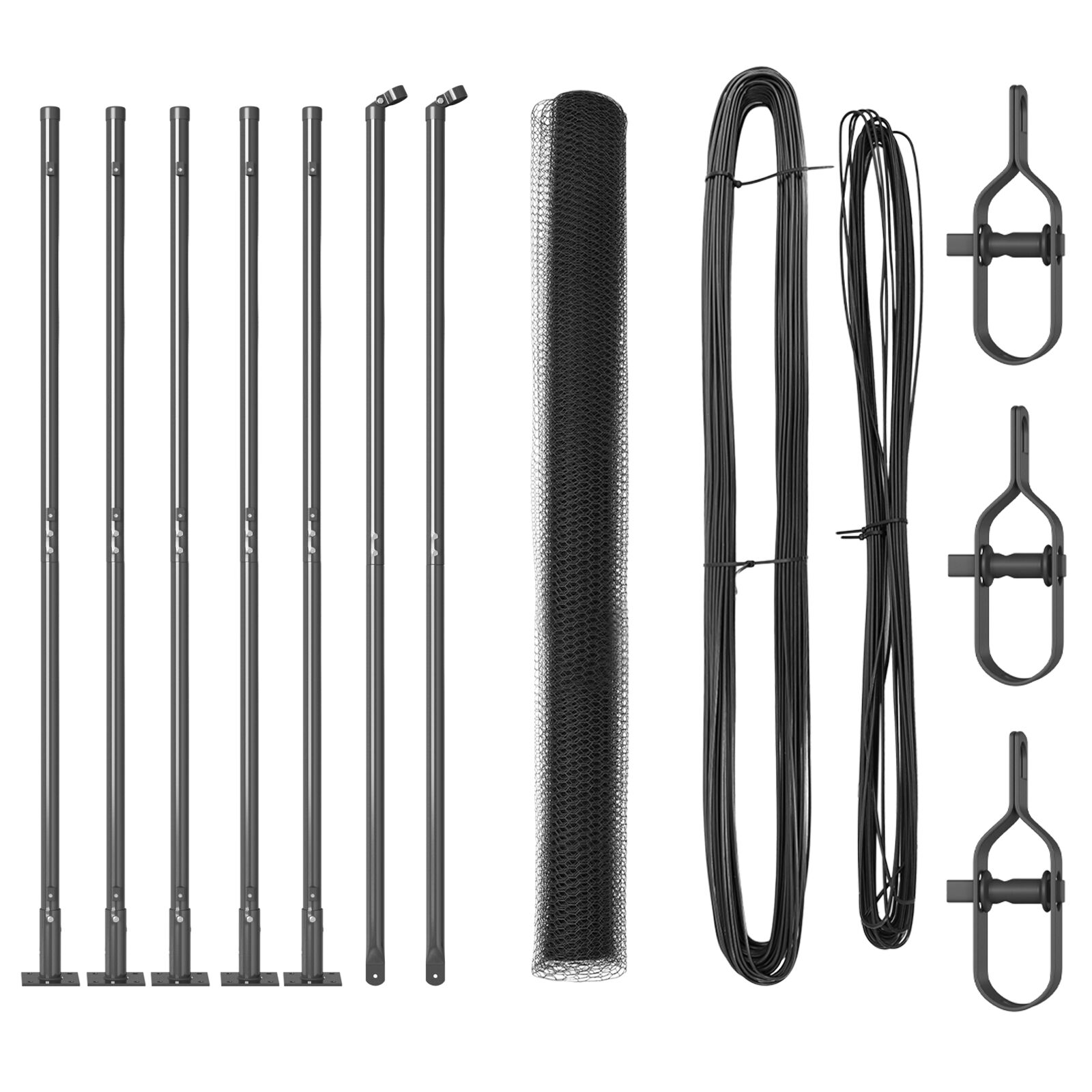 vidaXL Siva heksagonalna ograda 1,6x10 m Čelik, vidaXL Stubovi ograde s postoljem 7 kom Ø32mm 88,5cm Galvanizirani čelik