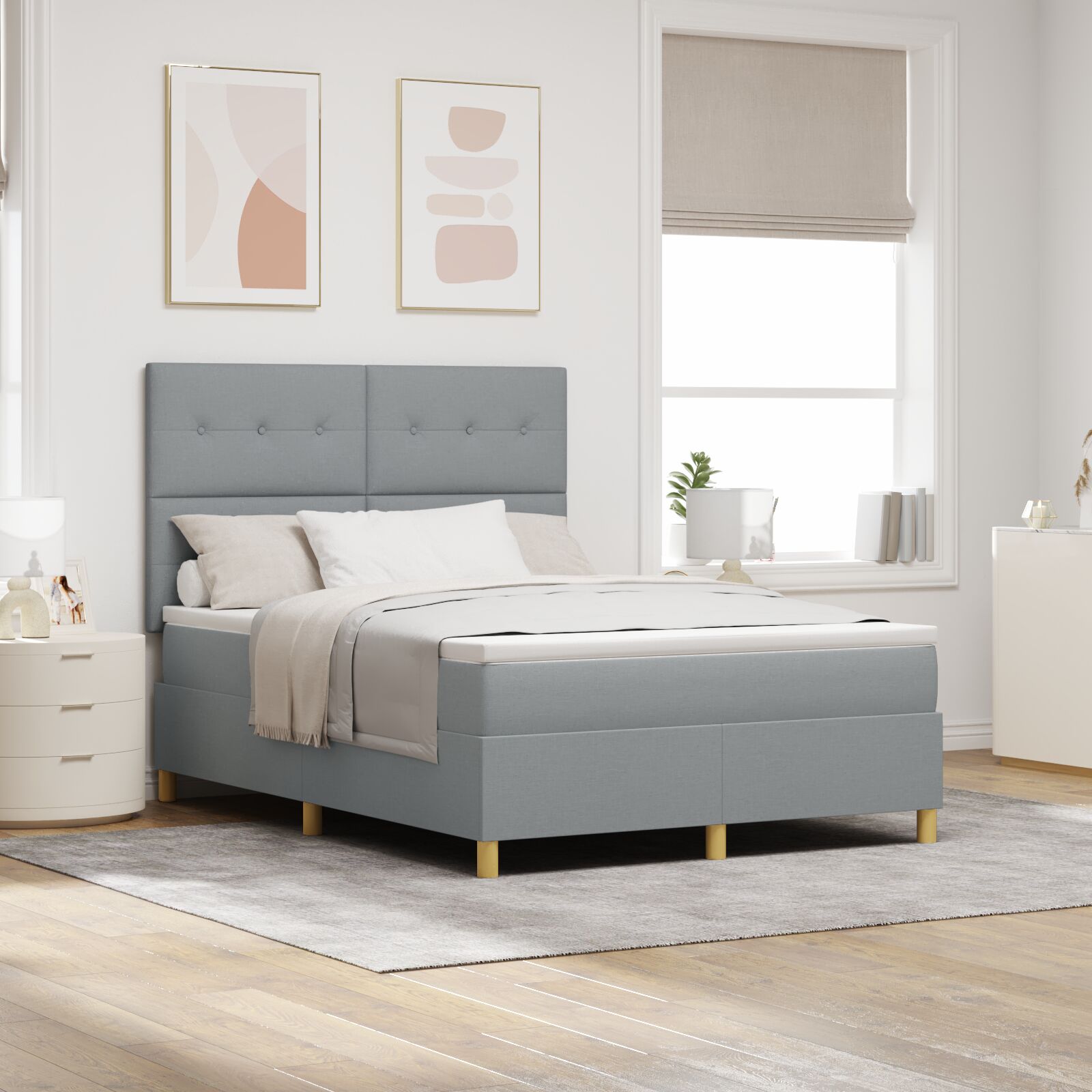 Boxspringbett mit Matratze Hellgrau 140x200 cm Stoff