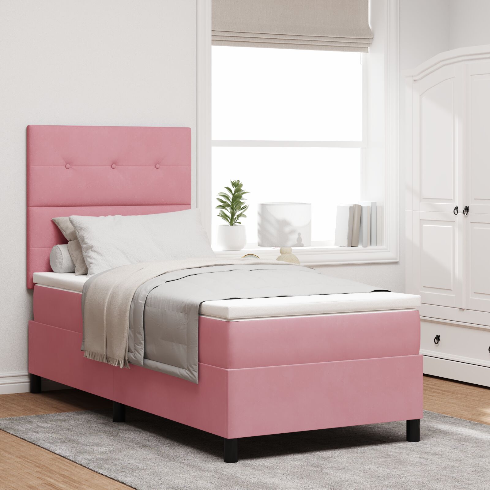 Boxspringbett mit Matratze Rosa 90x200 cm Samt