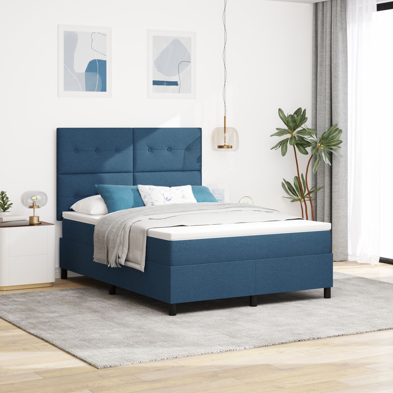 Boxspringbett mit Matratze Blau 140x190 cm Stoff