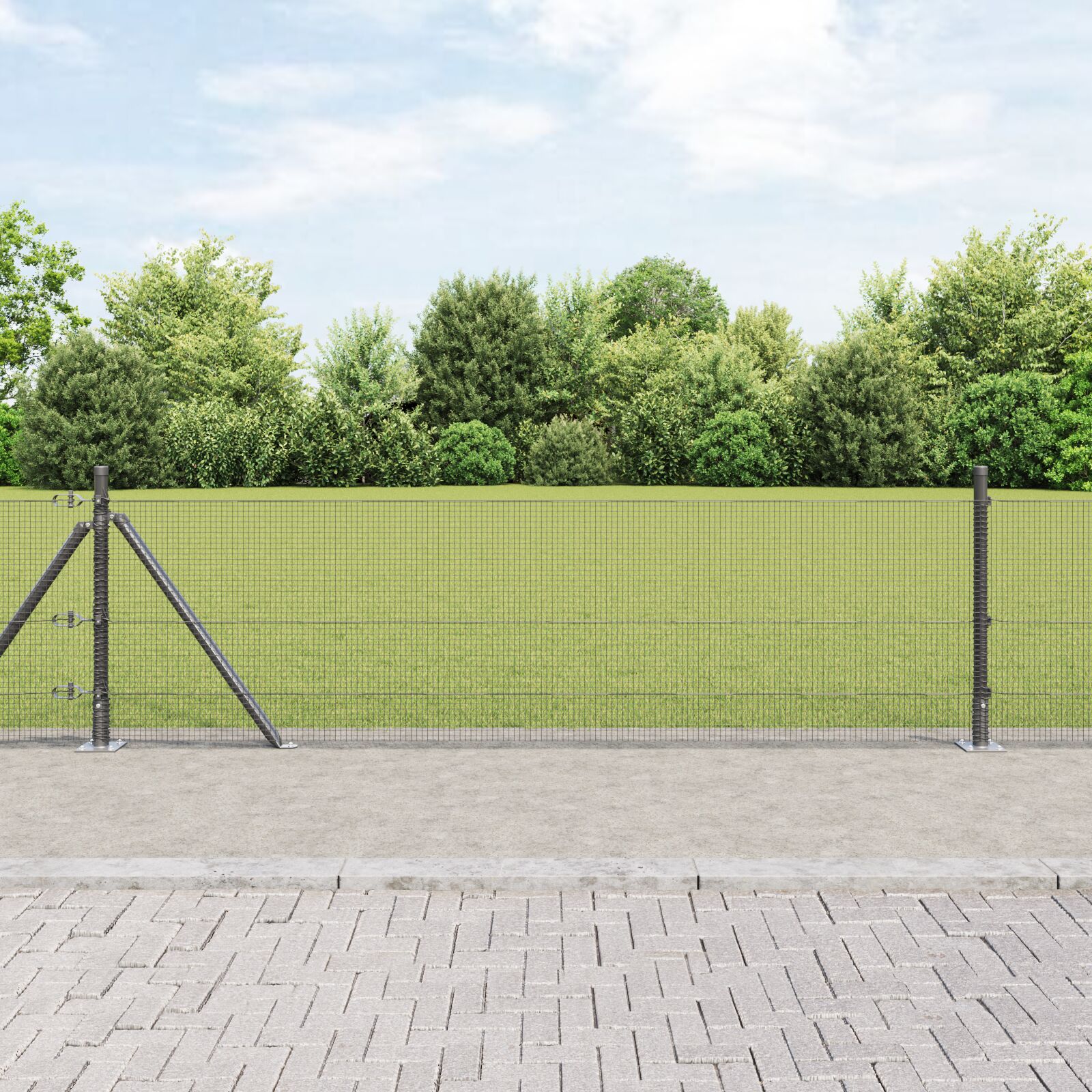 vidaXL zavarena žičana ograda s 13 stupova s flangama siva 0.5x50 m čelik