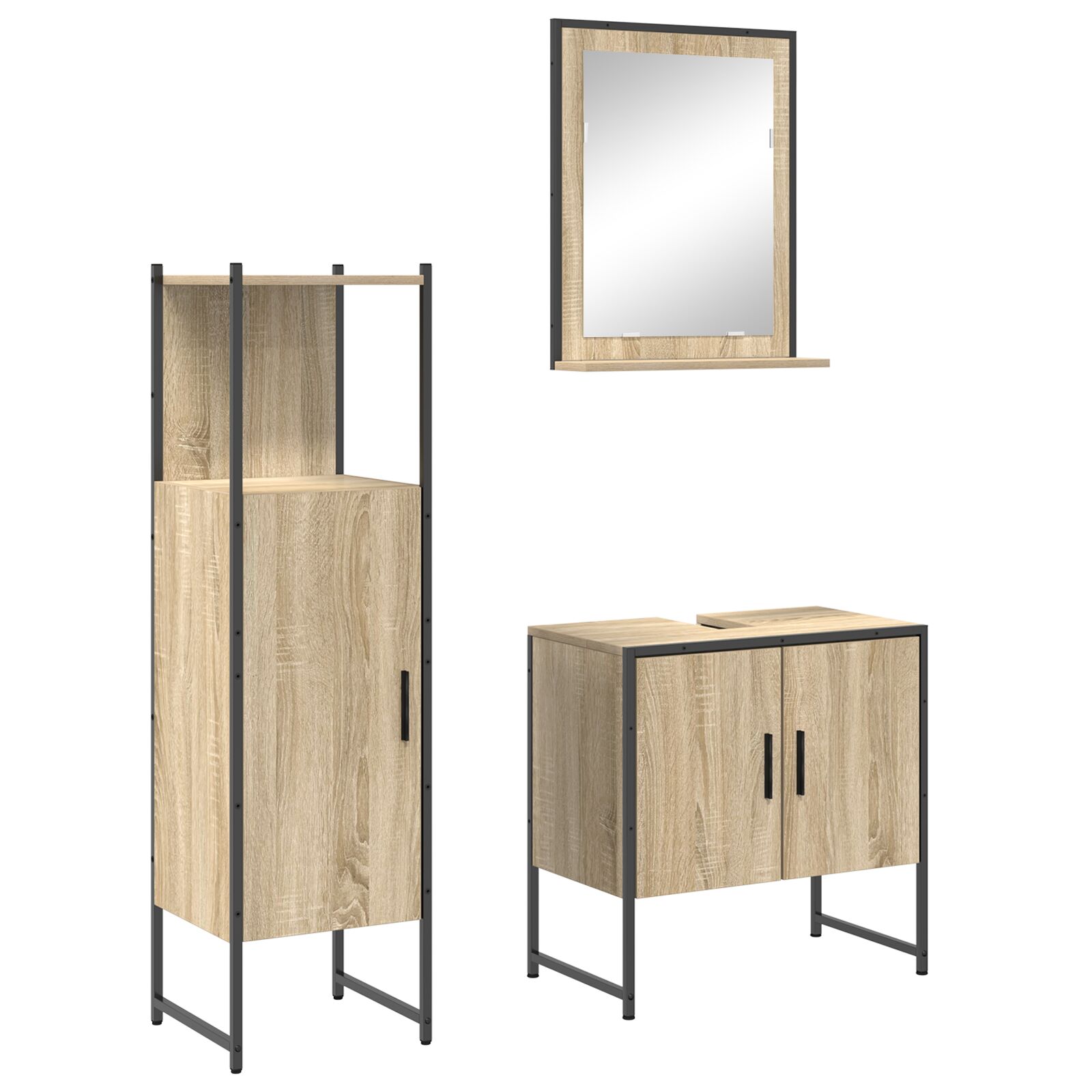 vidaXL set namještaja za kupaonicu od 3 dijela od sonoma hrasta konstruirano drvo, vidaXL kupaonsko ogledalo s policom sonoma hrasta 50x12x60 cm konstruirano drvo