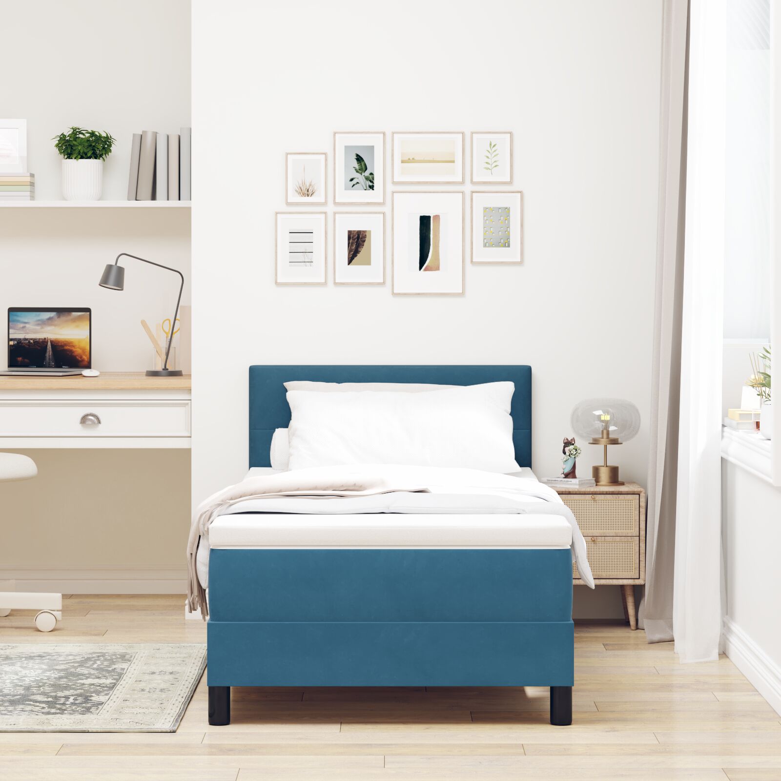 Box Spring Krevet s Madracem Tamno Plava 90x200 cm Baršun