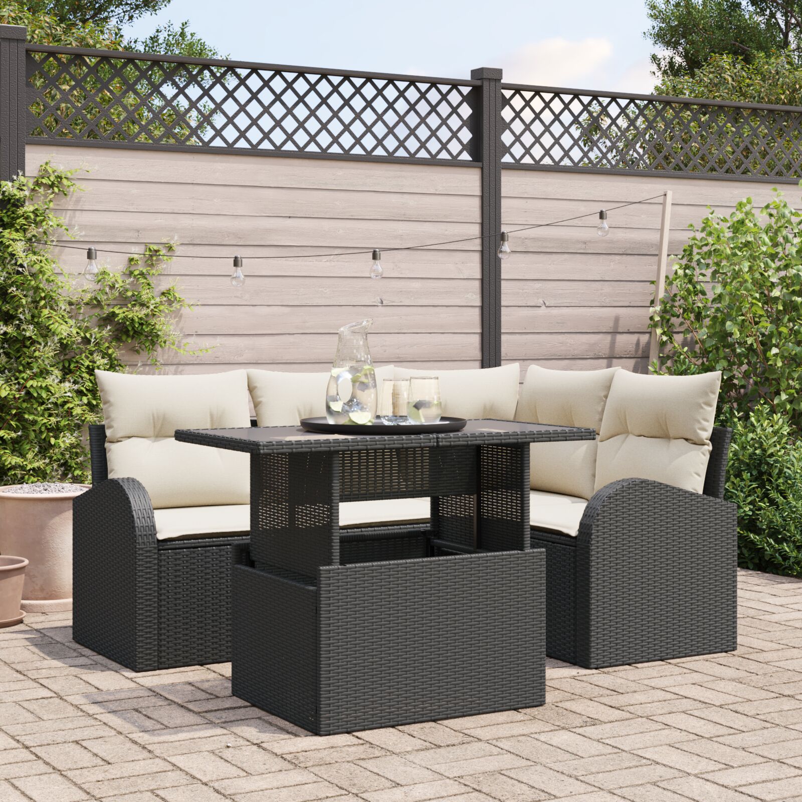 vidaXL 5-dijelni set vrtnih sofa s jastučićima Crni poli ratan